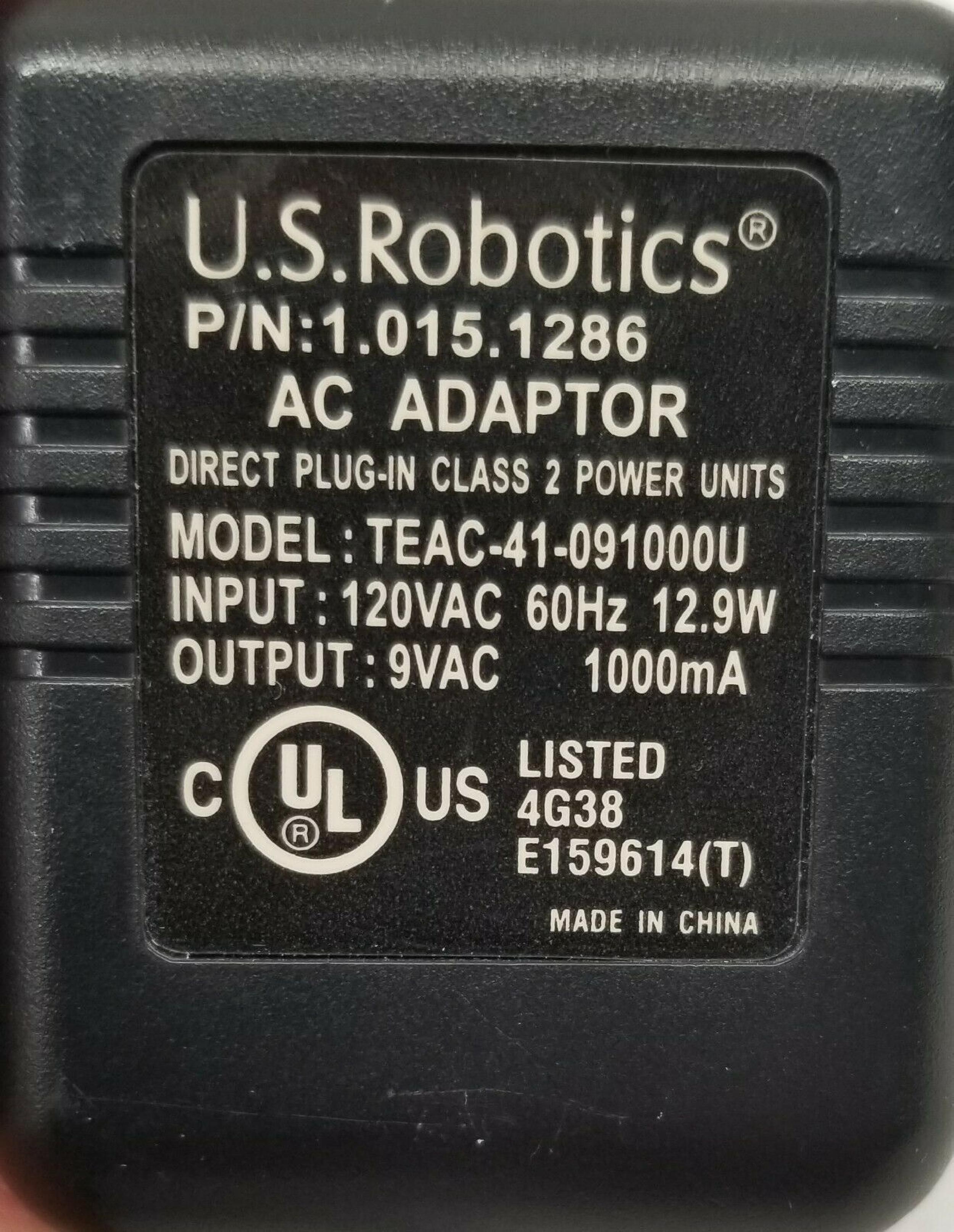 US ROBOTICS / USR TEAC-41-091000U 9V AC 1000MA AC ADAPTER WITH BARREL CONNECTOR
