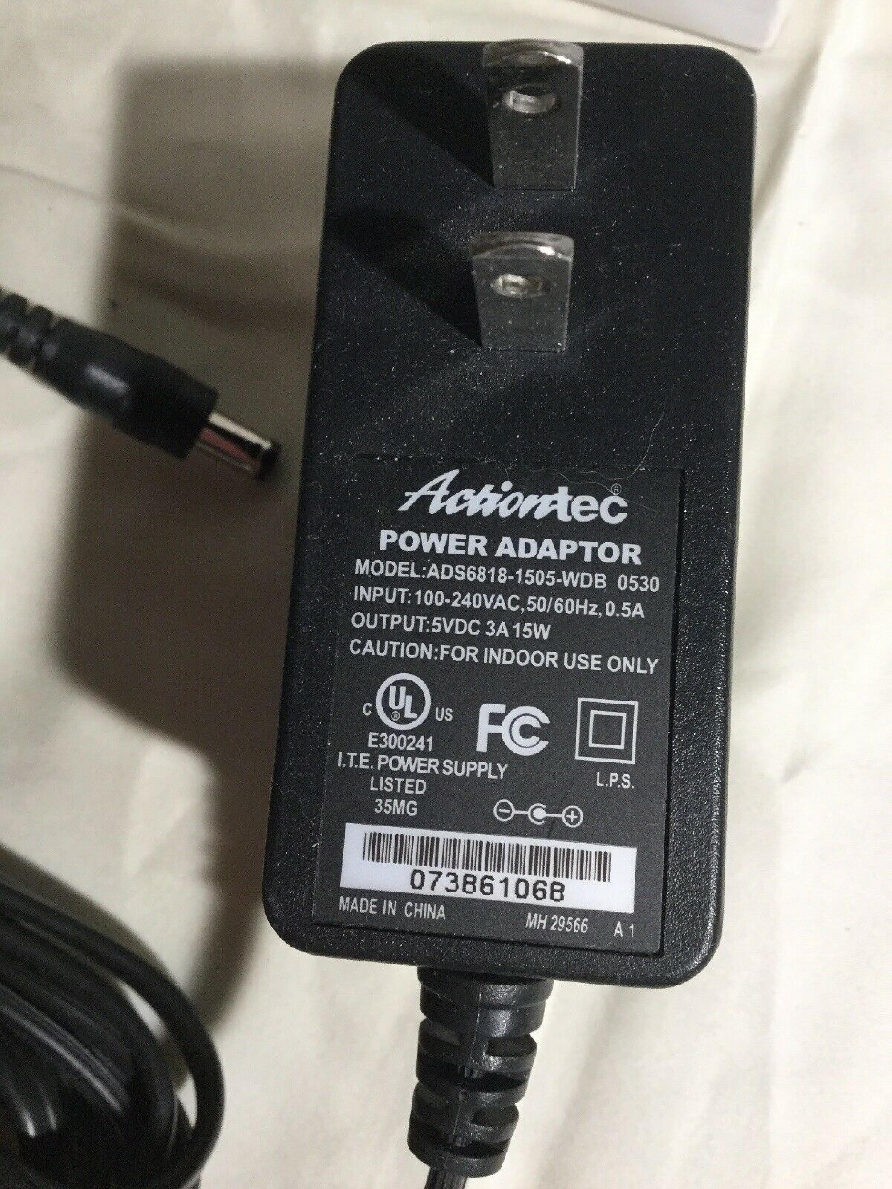 ACTIONTEC ADS6818-1505-WDB 5V DC 3A 15W AC ADAPTER WITH BARREL CONNECTOR