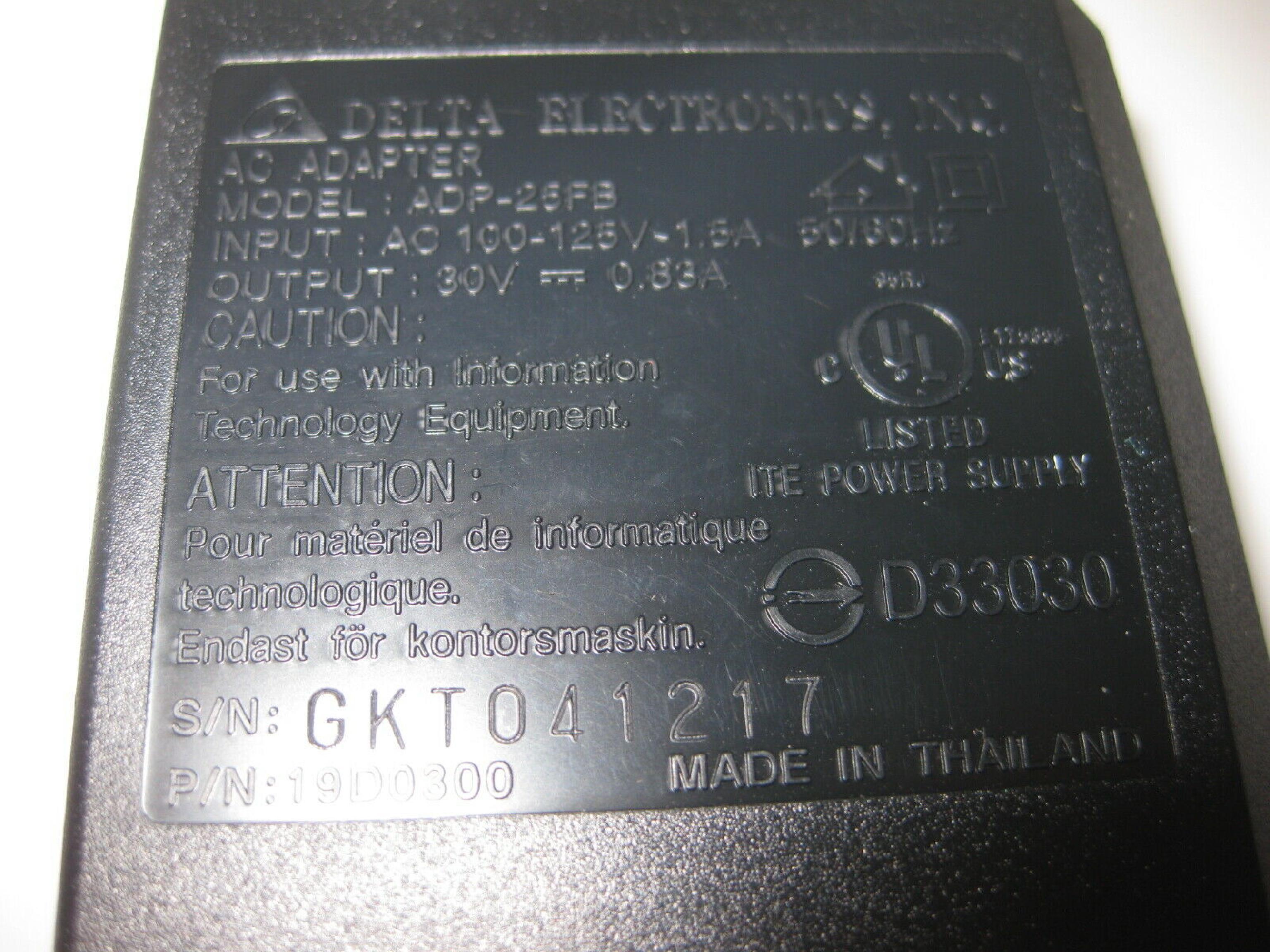 DELTA ELECTRONICS INC 13D0300 30V DC 0.83A AC ADAPTER WITH SLIDE IN CONNECTOR CUT WIRE