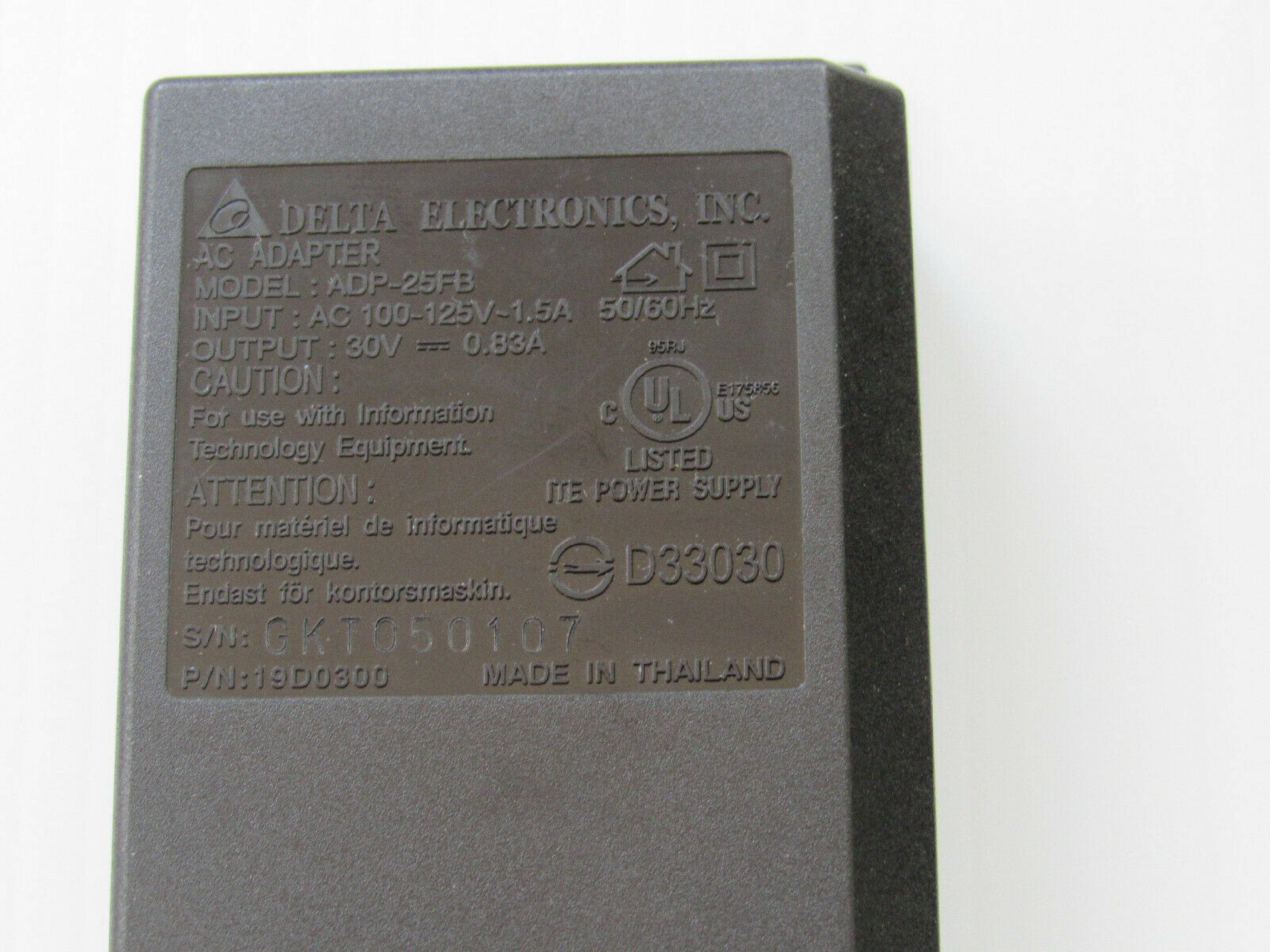 DELTA ELECTRONICS INC 19D0300 30V DC 0.83A AC ADAPTER WITH SLIDE IN CONNECTOR