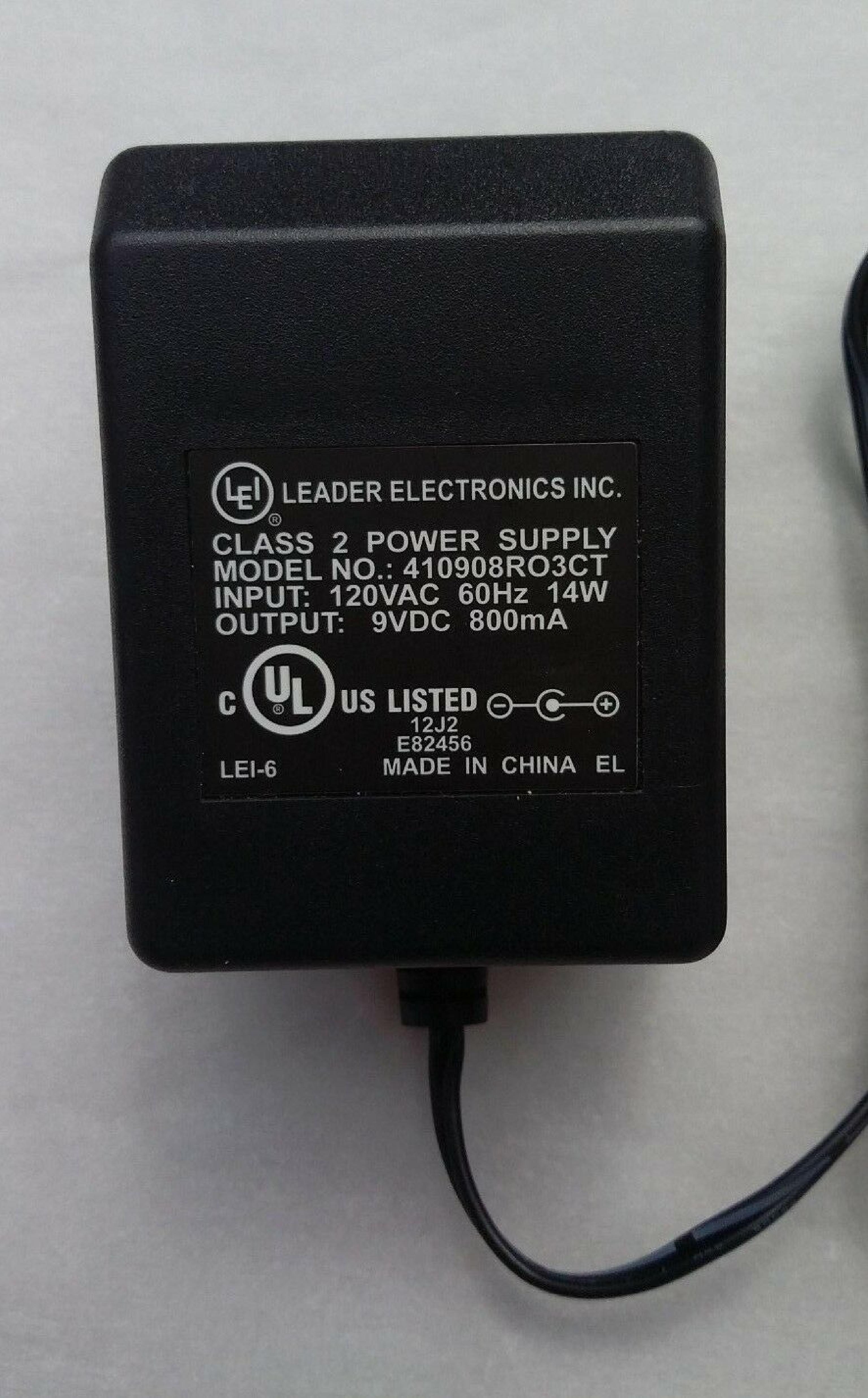 LEI 410908RO3CT 9V DC 800MA AC ADAPTER WITH BARREL CONNECTOR