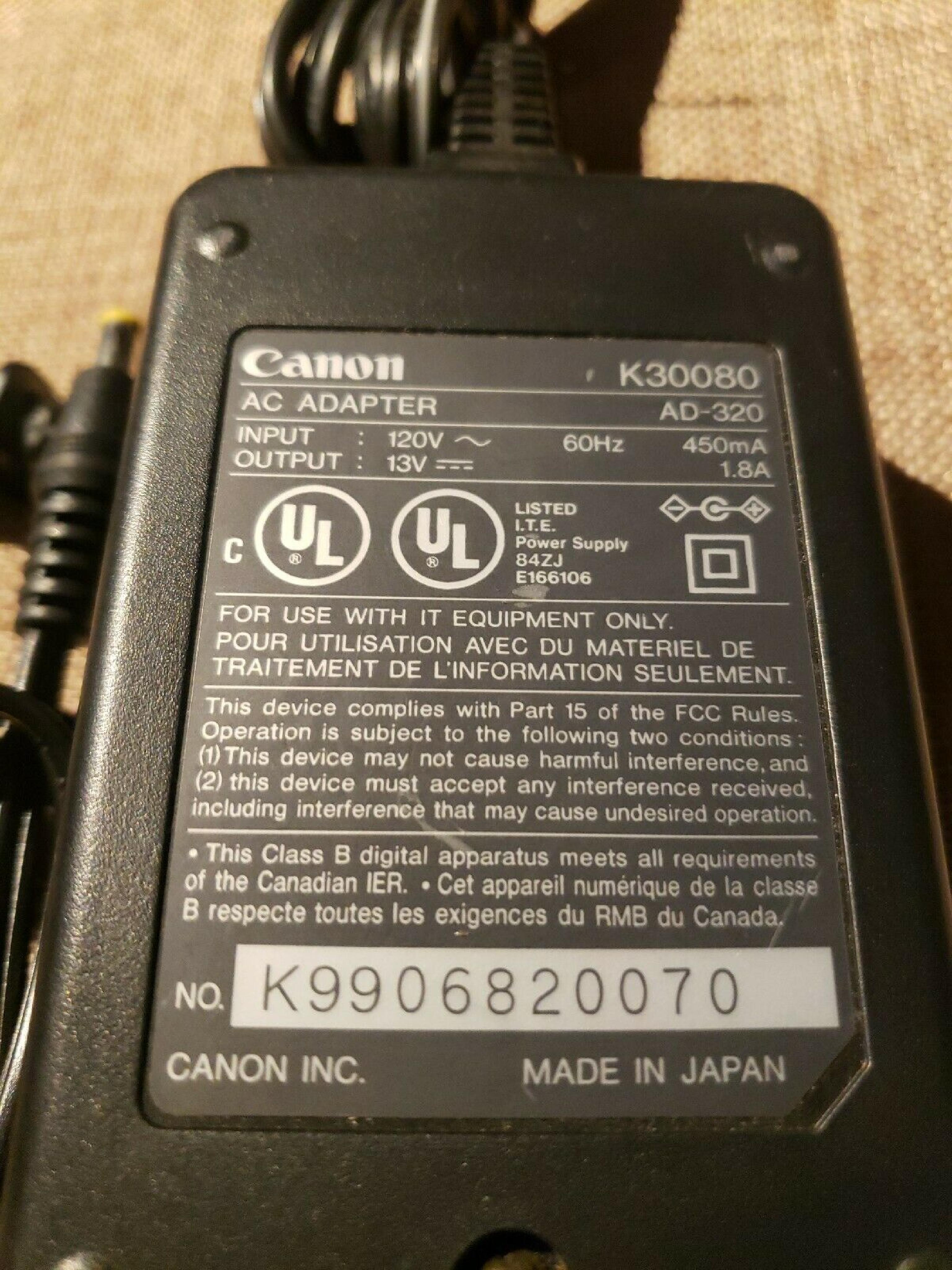 CANON K30080 13V DC 2.1A AC ADAPTER WITH BARREL CONNECTOR