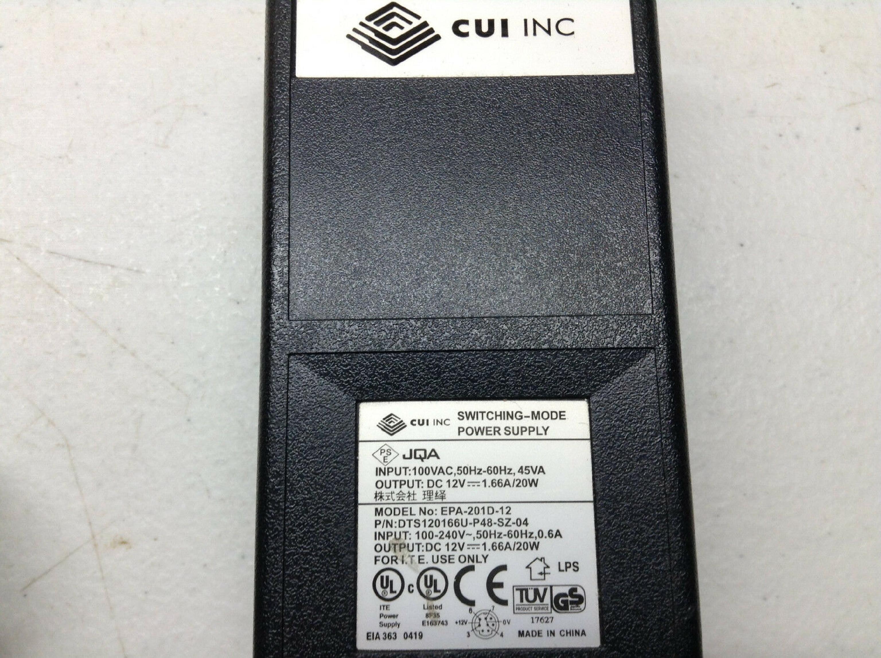 CUI STACK EPA-201D-12 12V DC 1.66A AC ADAPTER WITH CONNECTOR