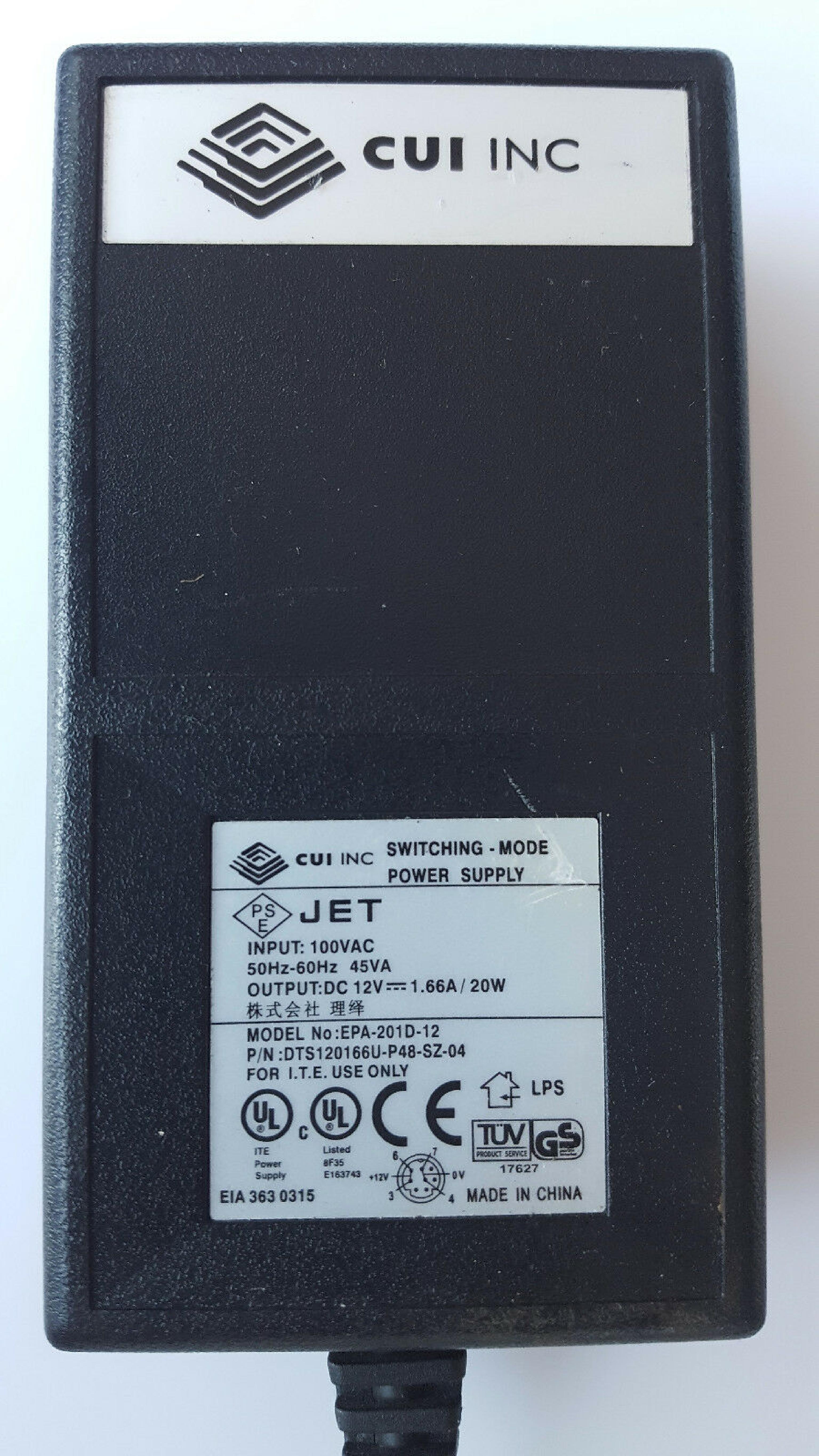 CUI STACK EPA-201D-12 12V DC 1.66A AC ADAPTER WITH CONNECTOR