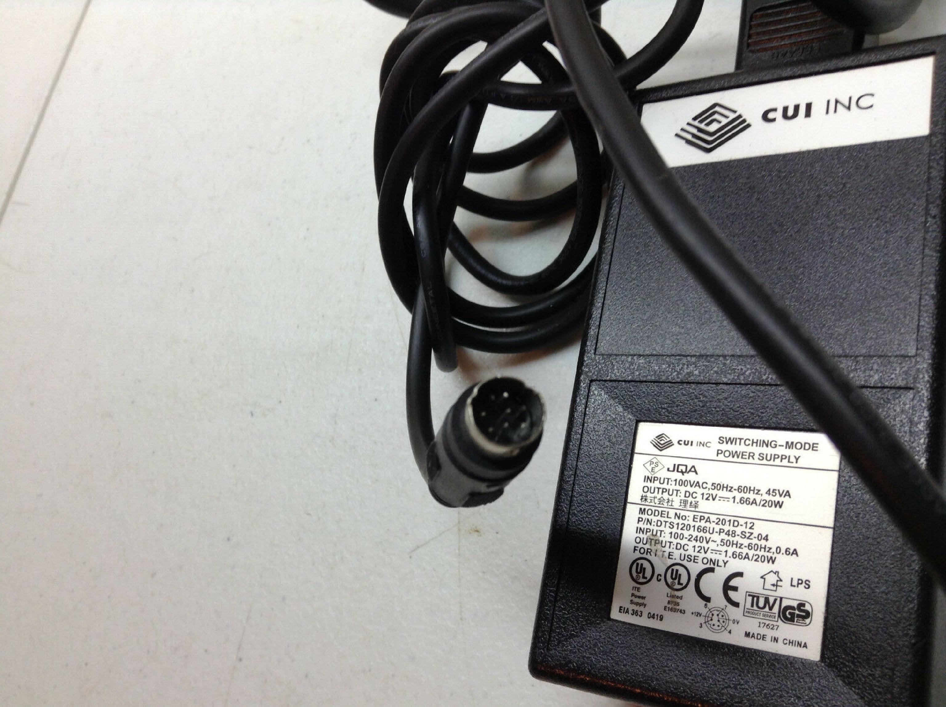 CUI STACK EPA-201D-12 12V DC 1.66A AC ADAPTER WITH CONNECTOR