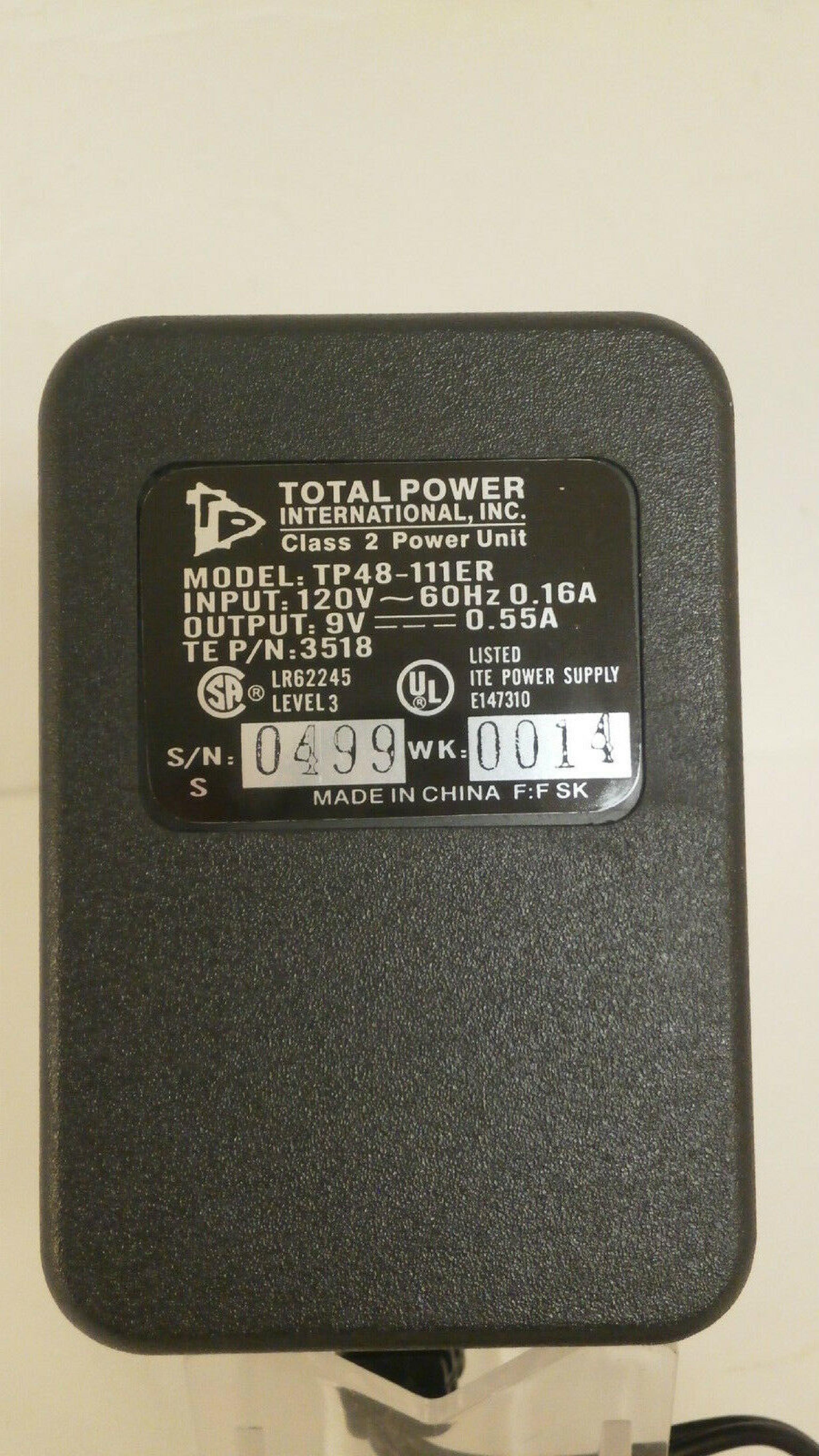 TOTAL POWER TP48-111ER 9V DC 0.55A AC ADAPTER WITH BARREL CONNECTOR