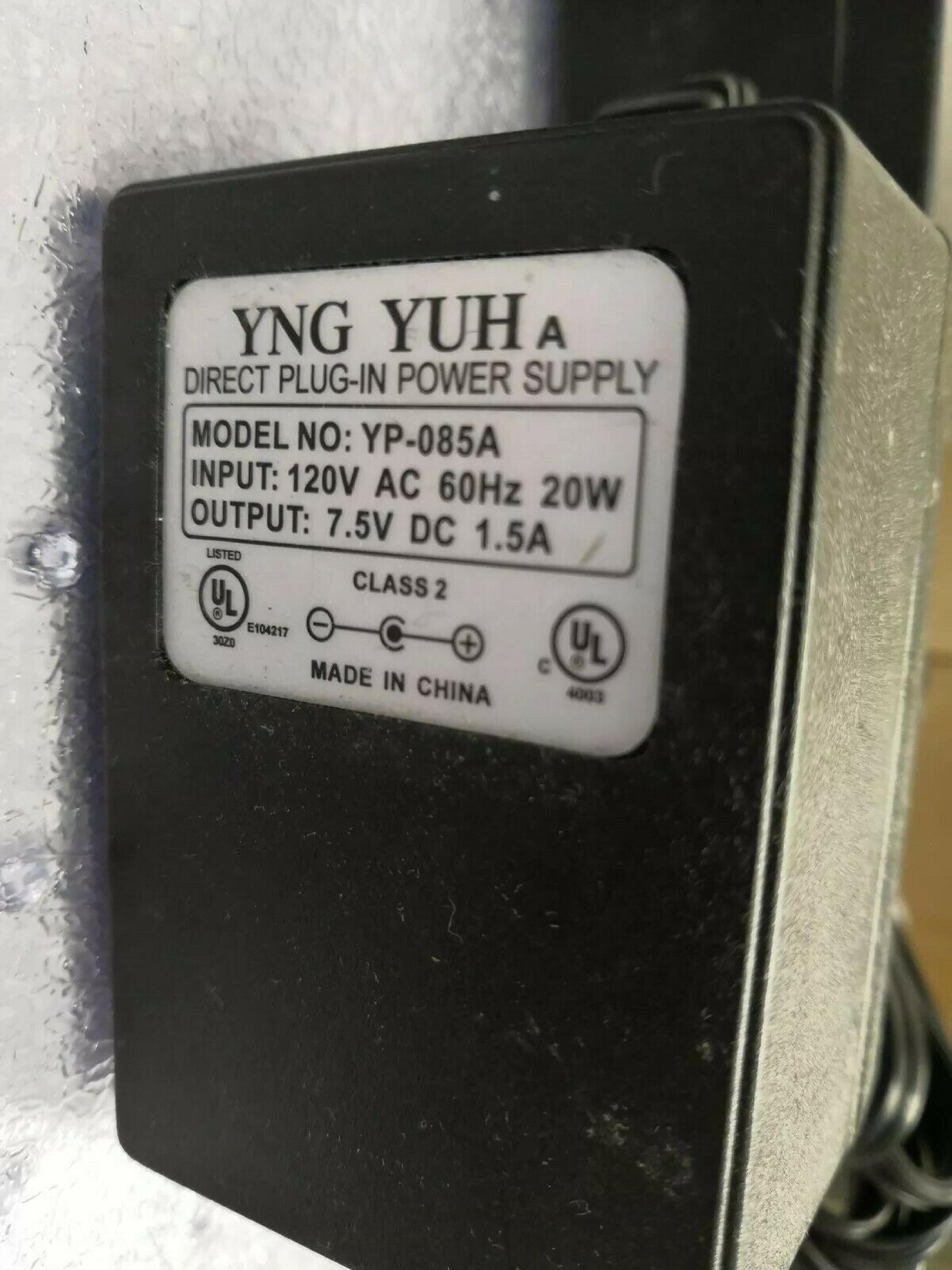 YNG YUH YP-085A 7.5V DC 1.5A AC ADAPTER WITH BARREL CONNECTOR