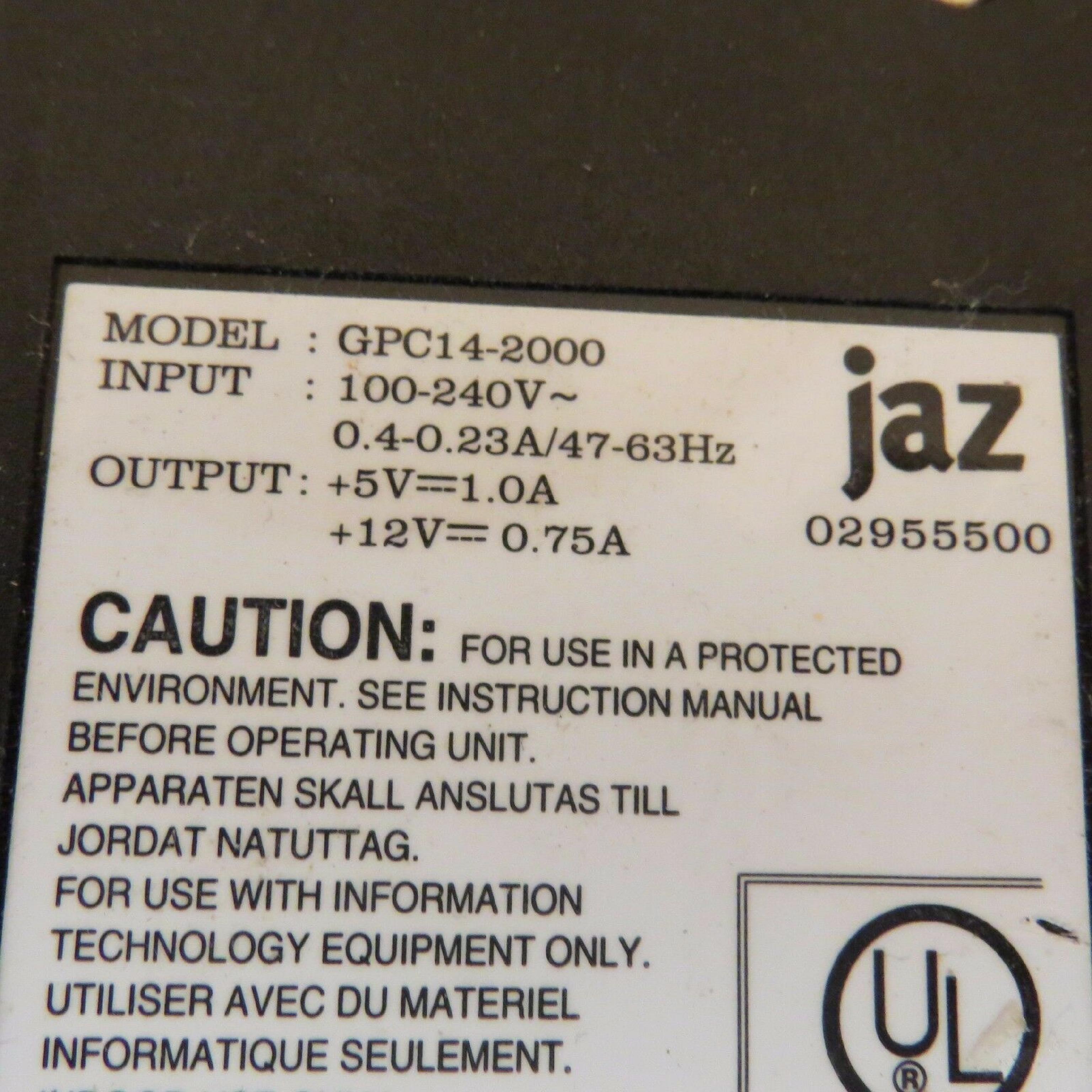 JAZ GPC14-2000 5V DC 1.0A OR 12V 0.75A AC ADAPTER WITH 5 PIN CONNECTOR 5VDC 1.0A, 12VDC 0.75A, 6FT CABLE DIN CONNECTOR, DESKTOP STYLE