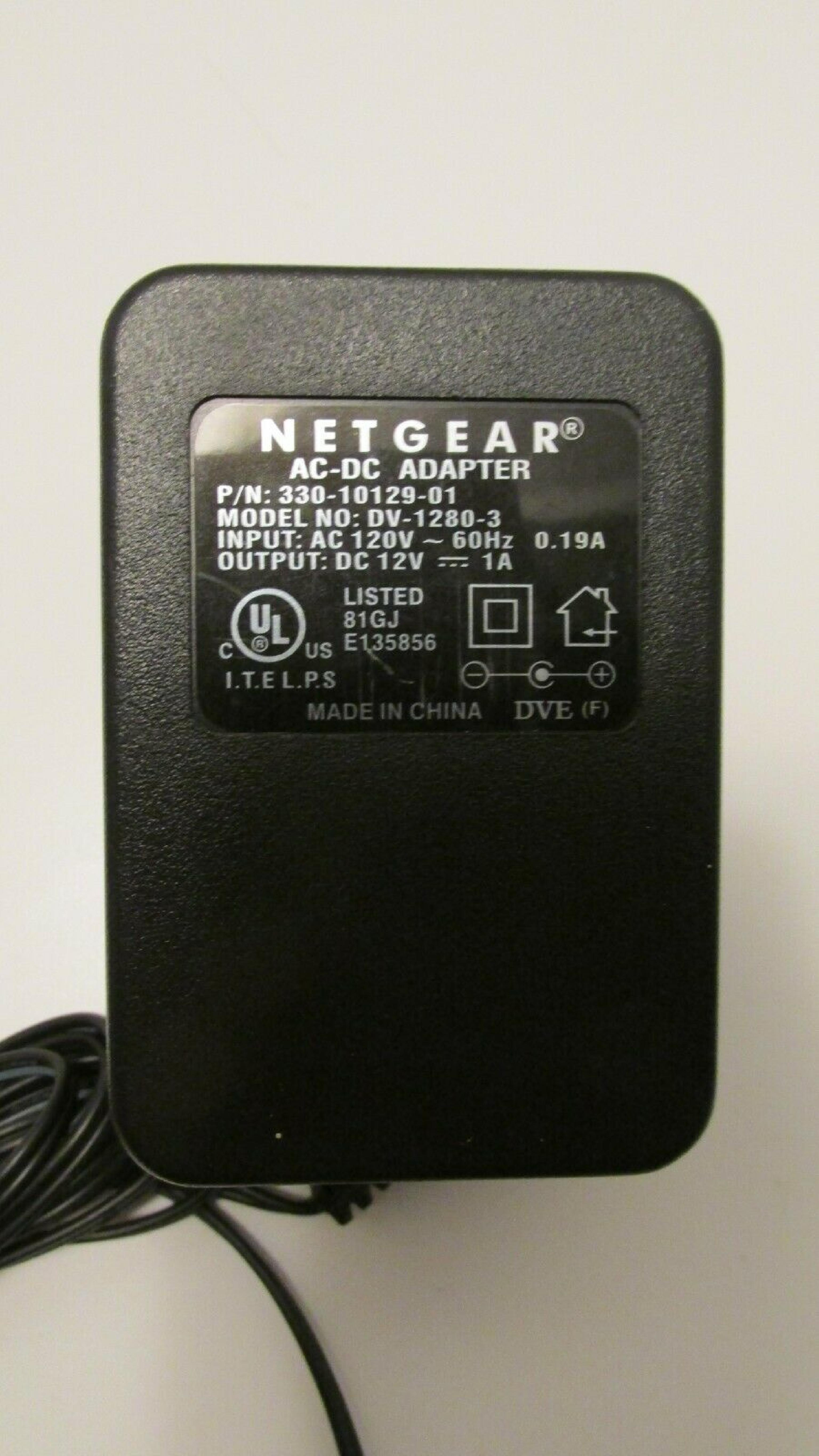 GENERIC / NETGEAR / DVE DV-1280-3 12V DC 1000MA AC ADAPTER WITH BARREL CONNECTOR 12VDC 1000MA, 6FT CABLE CONNECTOR, OD:5.5MM, ID:2.0MM, WALL STYLE POWER SUPPLY 1.2AMP 1A, ID:2.05MM, STYLE, NEGATIVE POLE OUTSIDE 12 VOLT