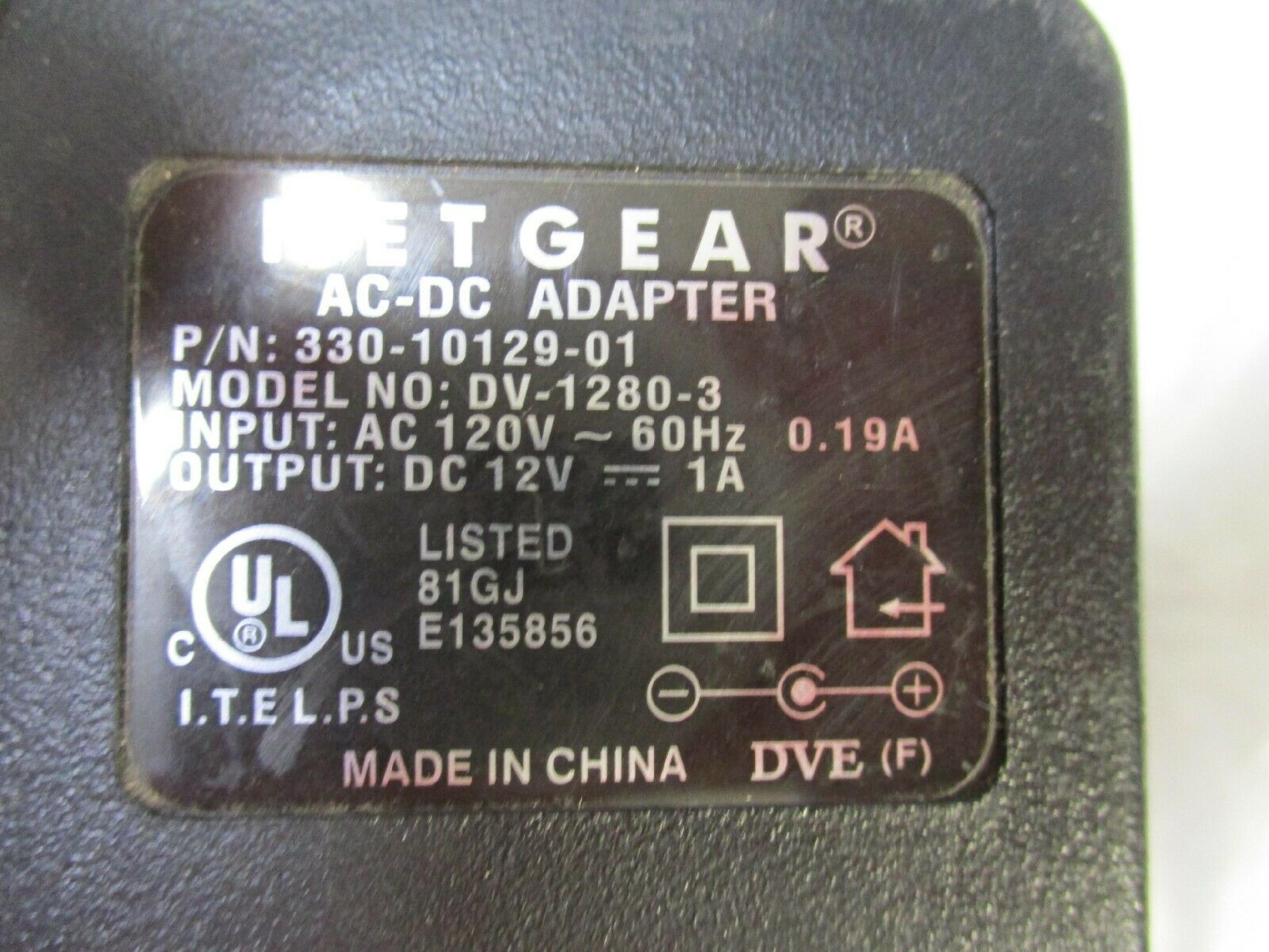 GENERIC / NETGEAR / DVE DV-1280-3 12V DC 1000MA AC ADAPTER WITH BARREL CONNECTOR 12VDC 1000MA, 6FT CABLE CONNECTOR, OD:5.5MM, ID:2.0MM, WALL STYLE POWER SUPPLY 1.2AMP 1A, ID:2.05MM, STYLE, NEGATIVE POLE OUTSIDE 12 VOLT