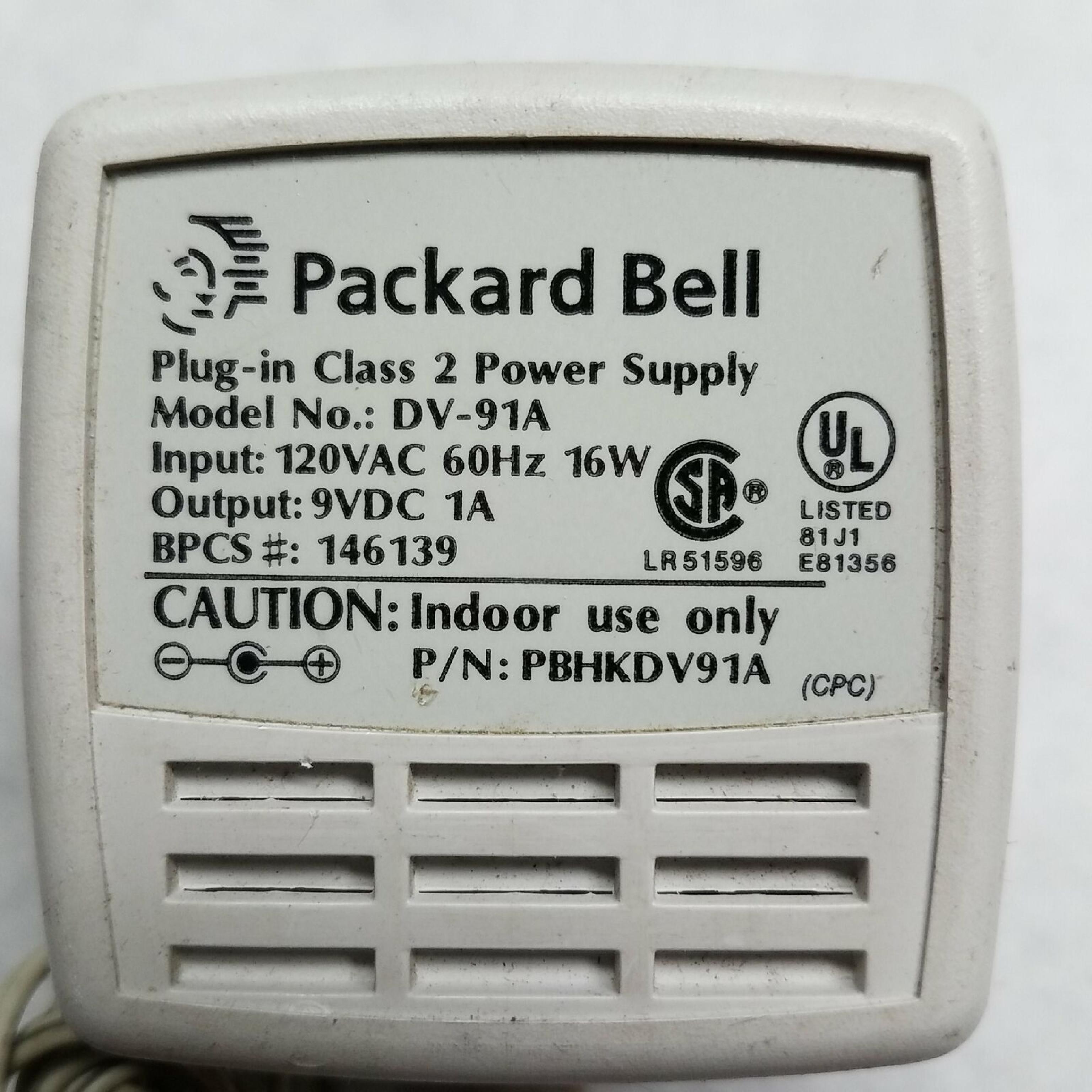 ACER / PACKARD BELL DV-91A CUT WIRE 9V DC 1A AC ADAPTER