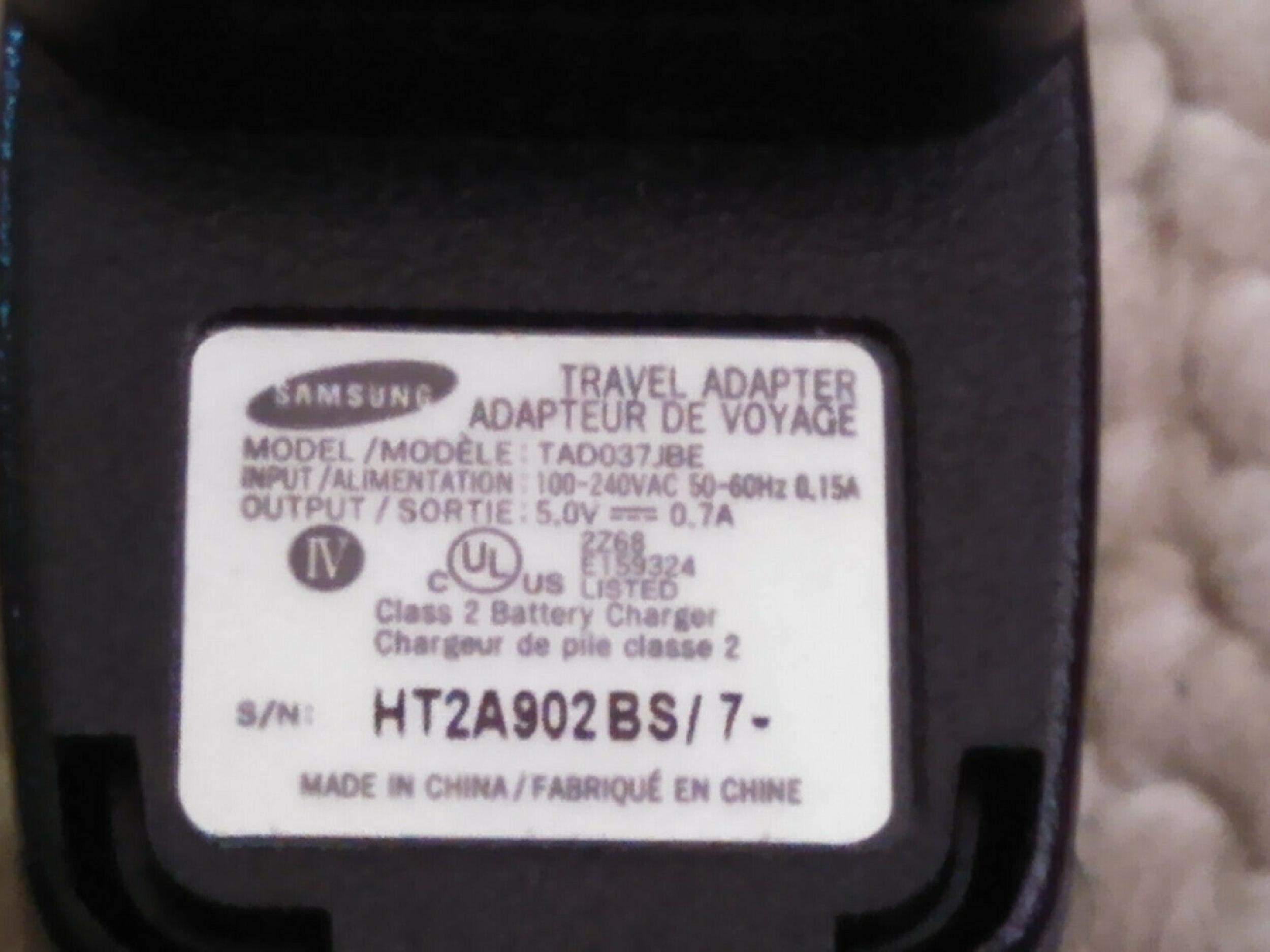 SAMSUNG TAD037JBE CUT WIRE 5.0V DC 0.7A AC ADAPTER