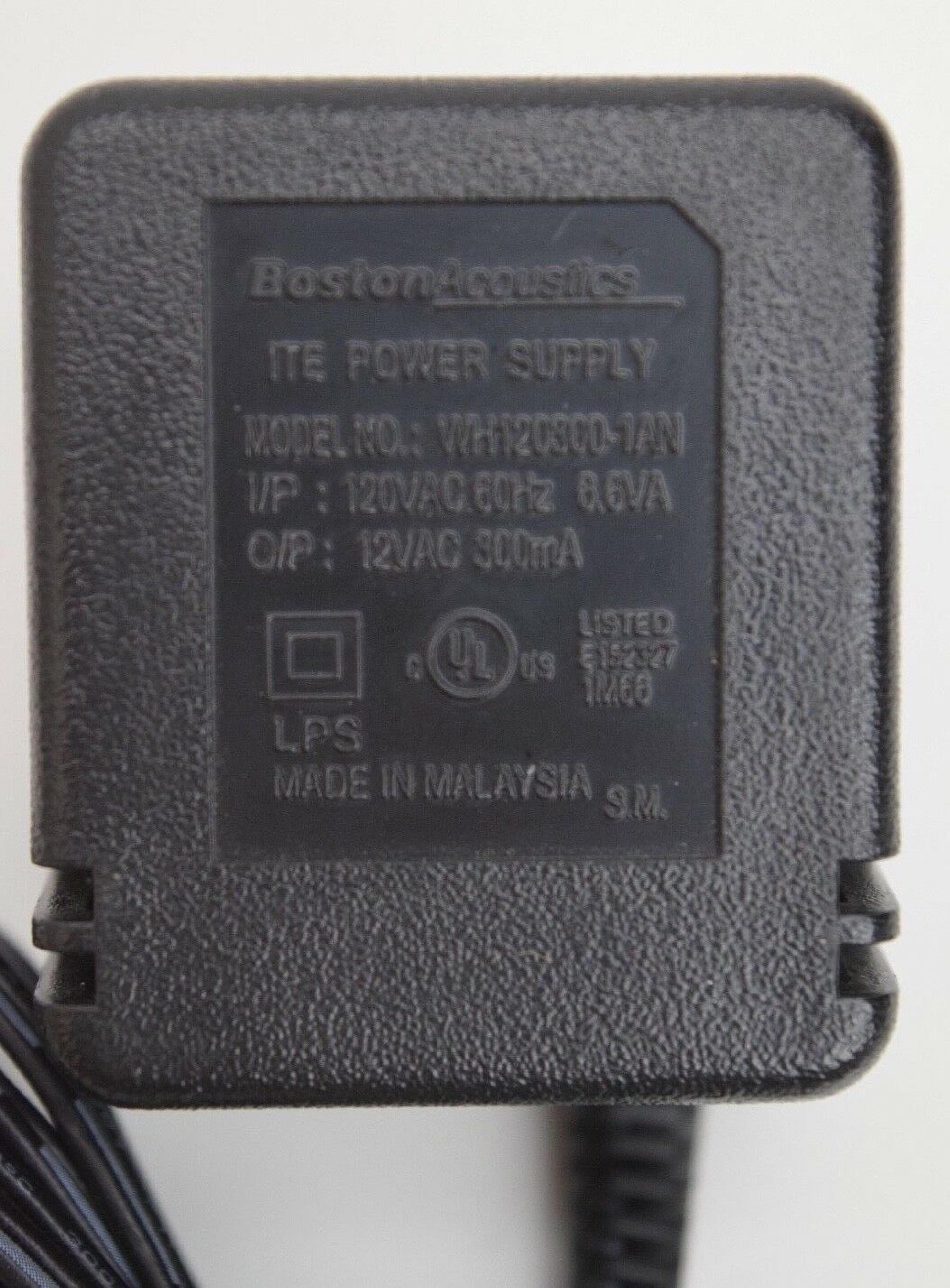 BOSTON ACOUSTICS WH120300-1AN CUT WIRE 12V AC 300MA AC ADAPTER