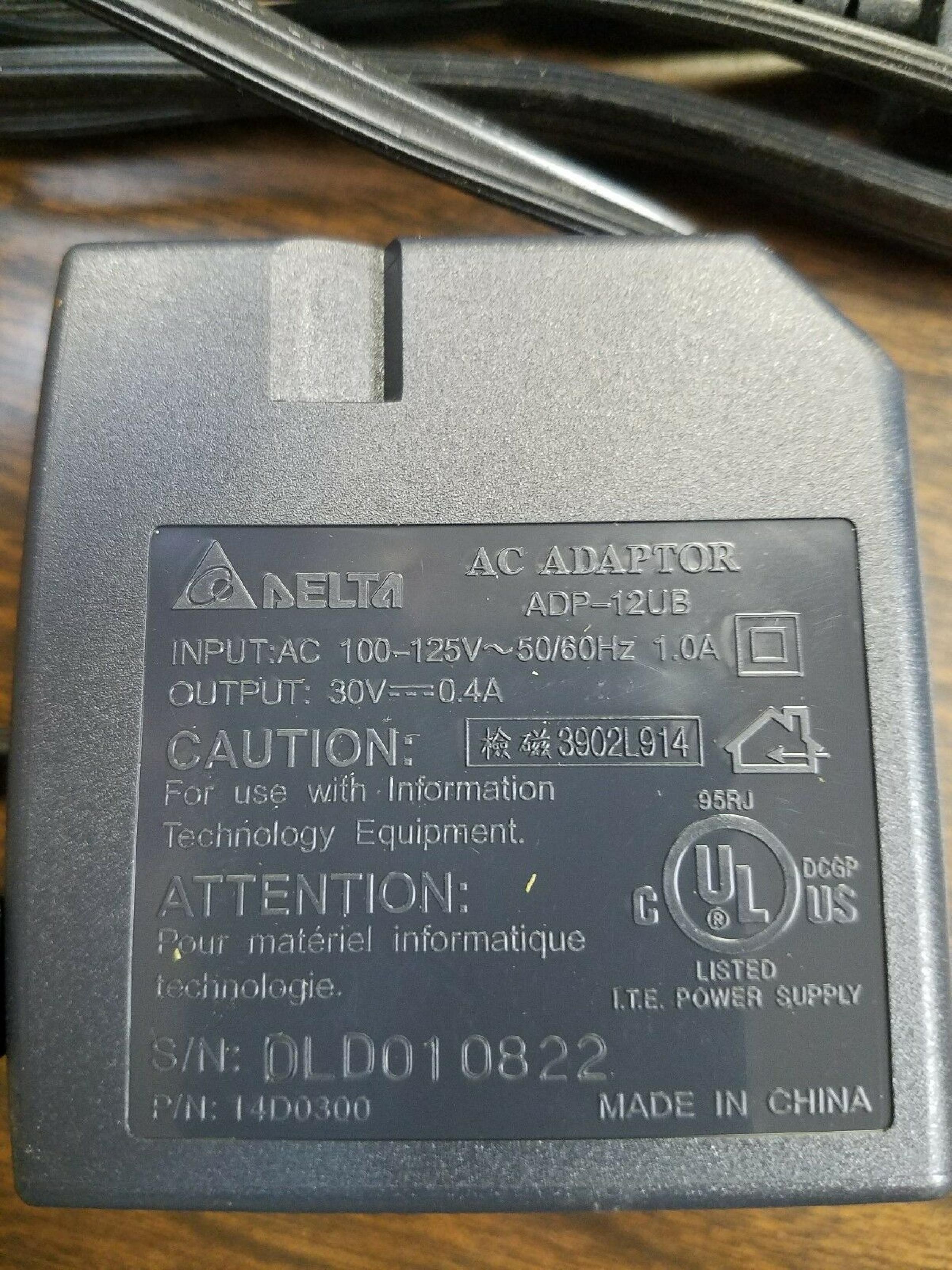DELTA ELECTRONICS INC ADP-12UB CUT WIRE 30V DC 0.4A AC ADAPTER