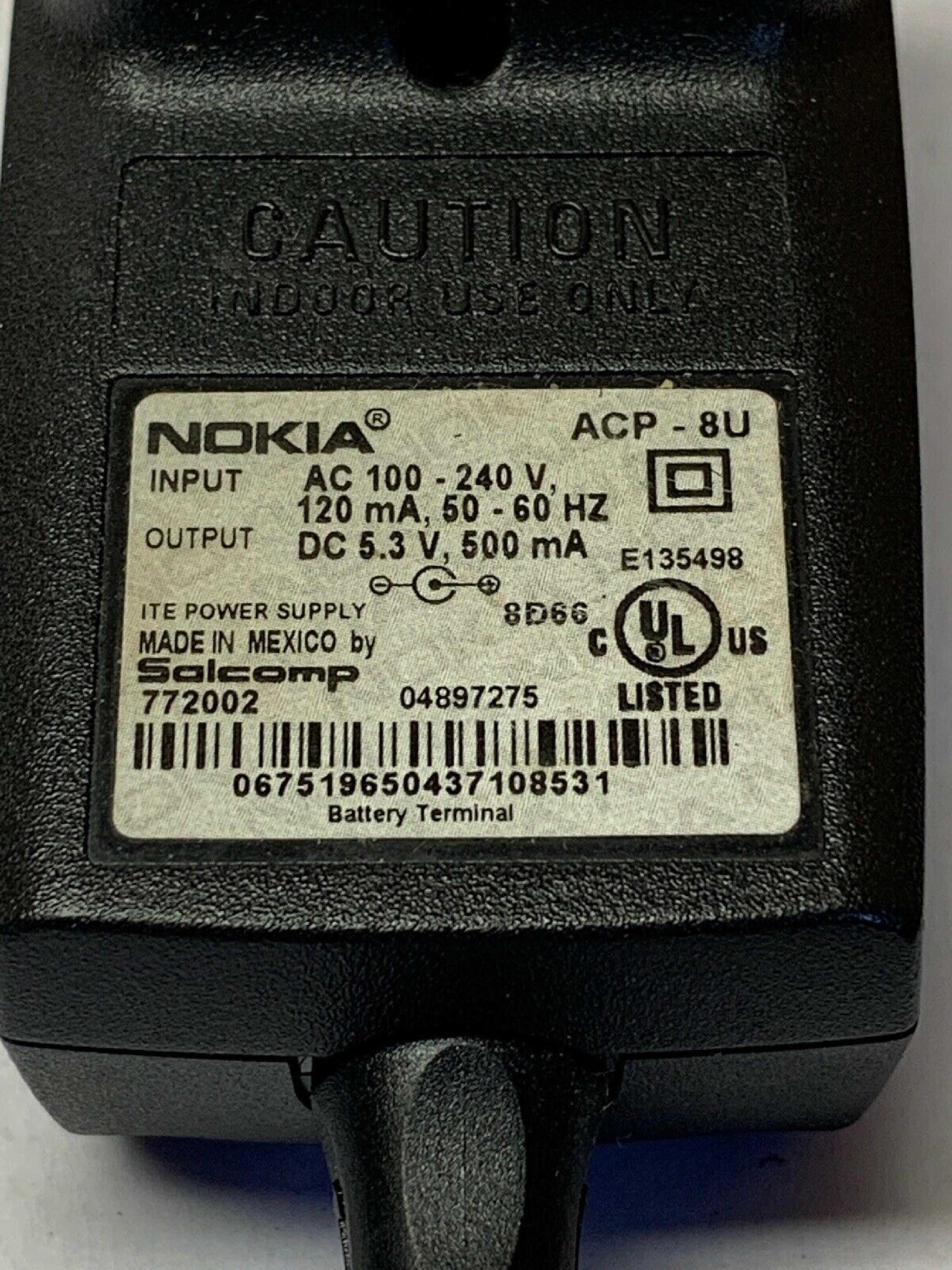 NOKIA ACP-8U CUT WIRE 5.3V DC 500MA AC ADAPTER