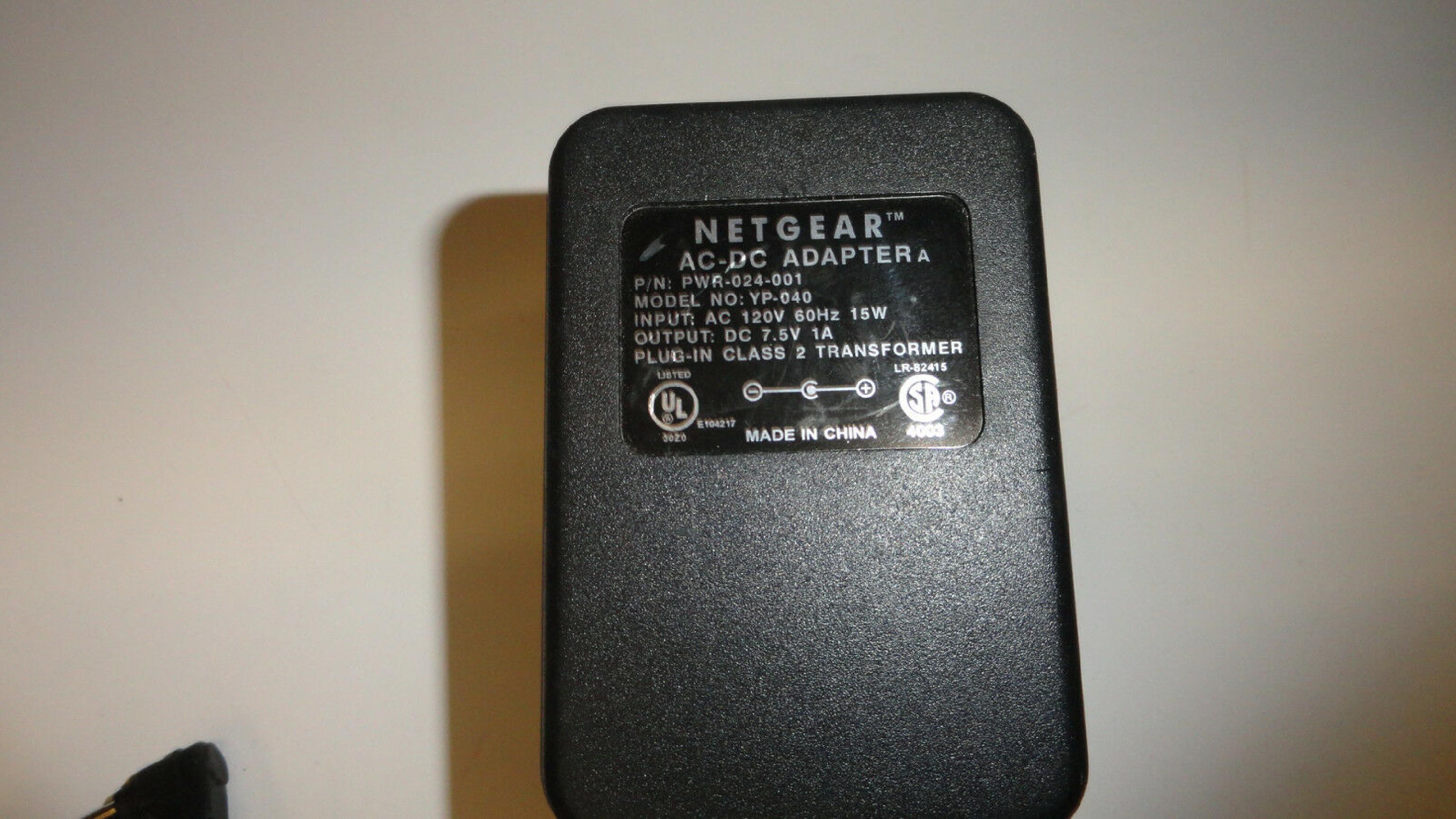 NETGEAR PWR-024-001 CUT WIRE 7.5V DC 1A AC ADAPTER