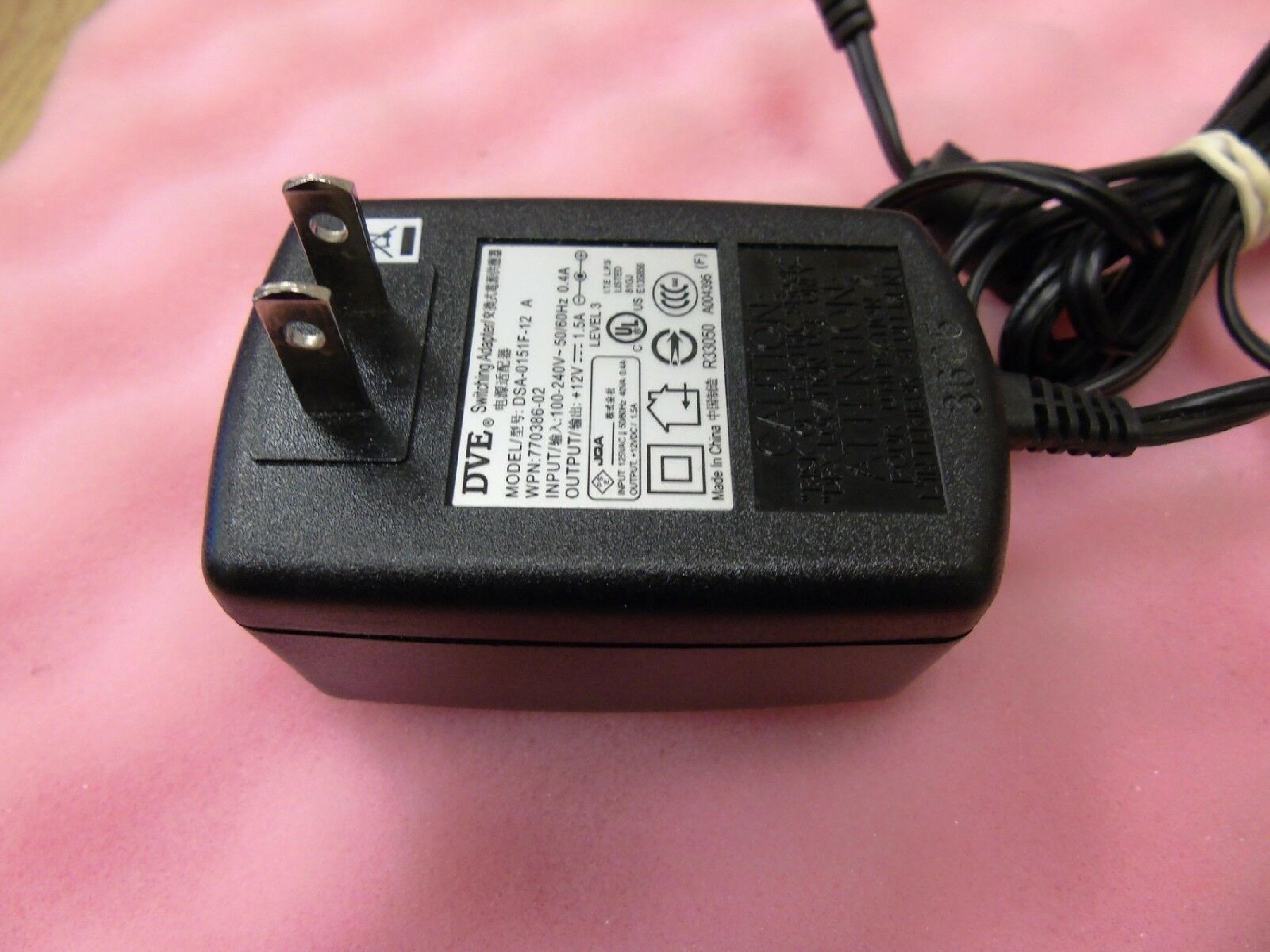 DVE 770386-02 CUT WIRE 12V DC 1.5A AC ADAPTER WITH BARREL CONNECTOR