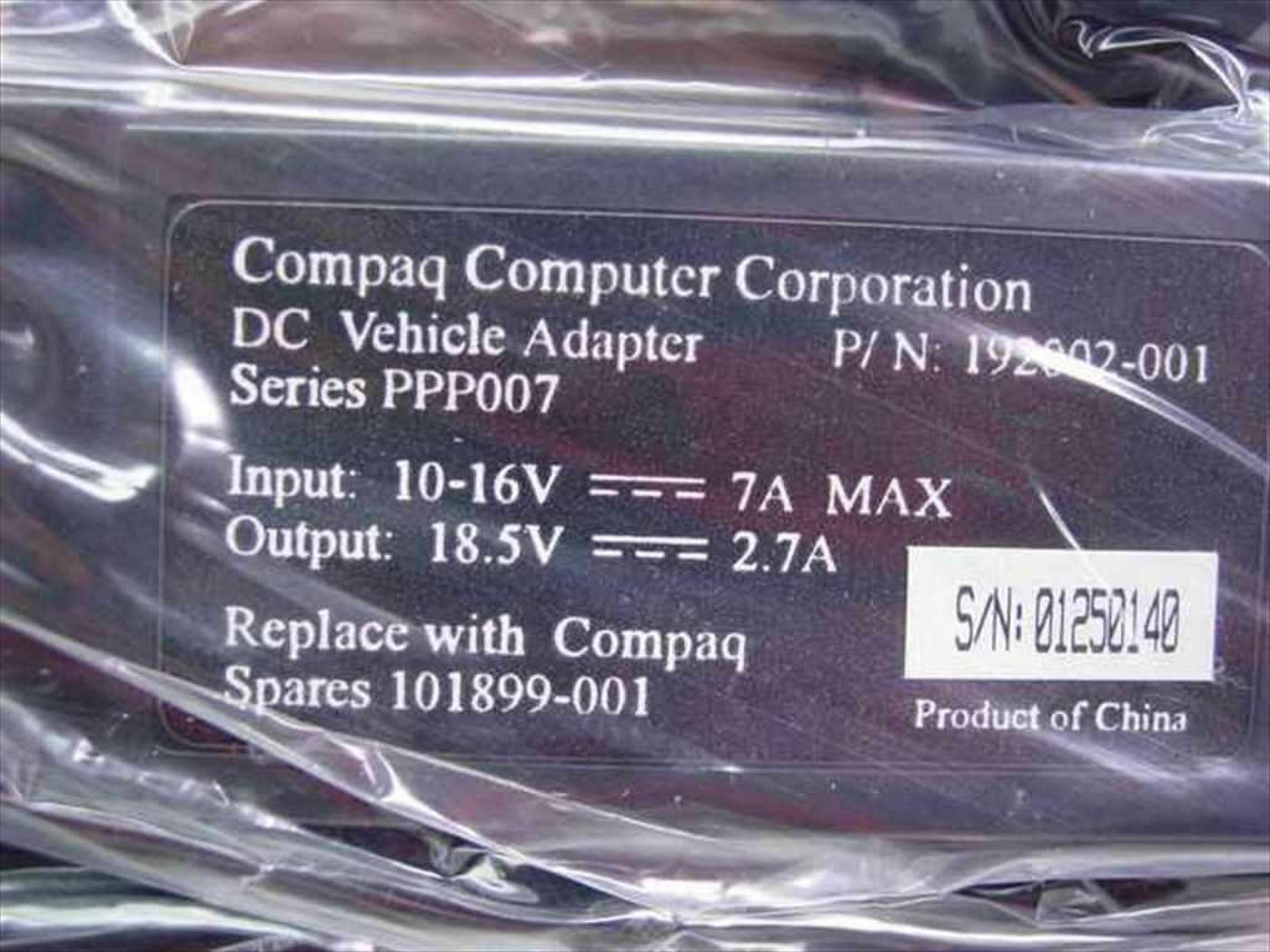 COMPAQ / HEWLETT PACKARD / HP 101899-001 CUT WIRE 18.5V DC 3A AC ADAPTER