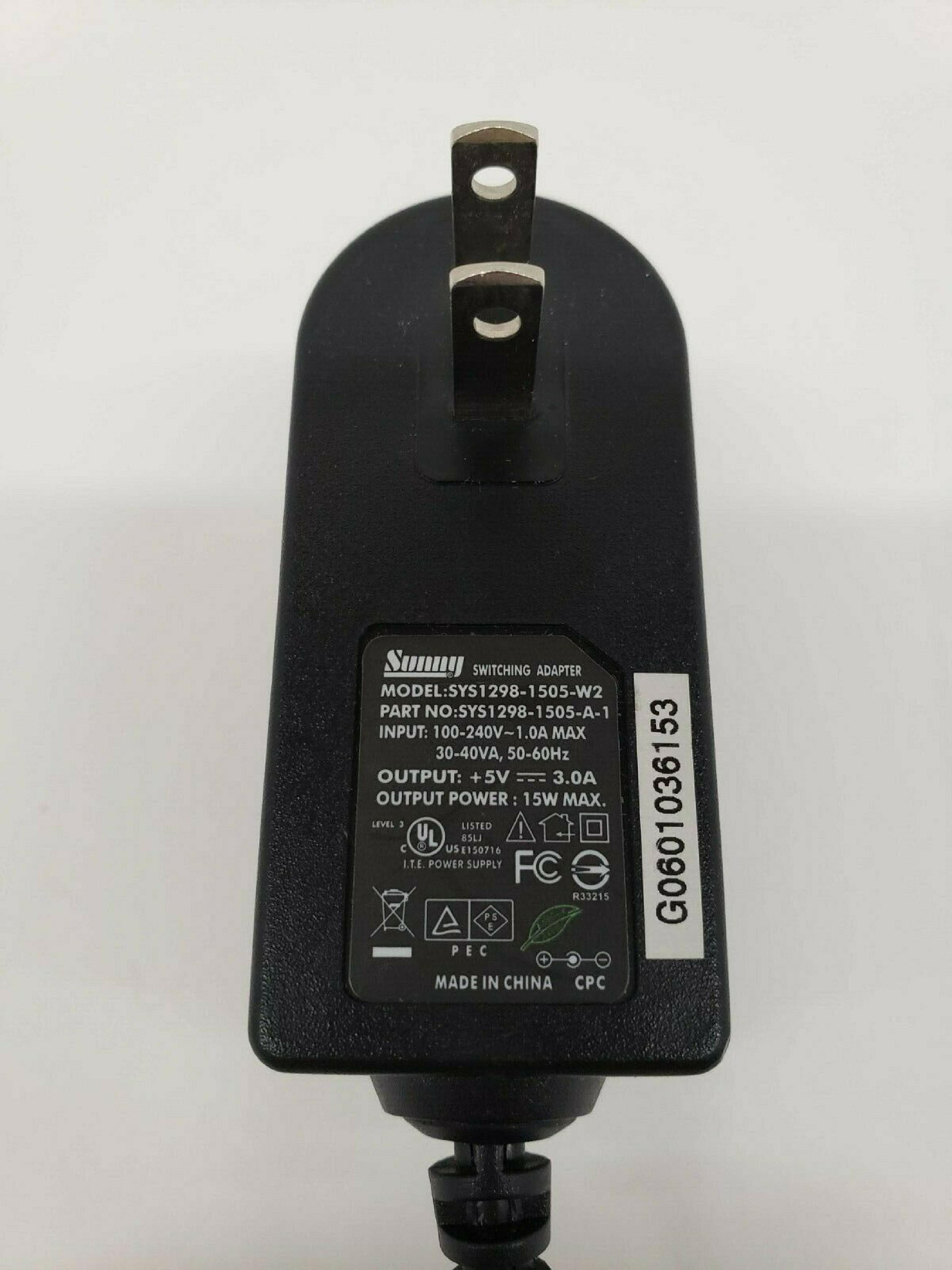 SUNNY SYS1298-1812-W2 12V DC 1.5A 18W AC ADAPTER WITH BARREL CONNECTOR OD:5.5MM ID:2.2