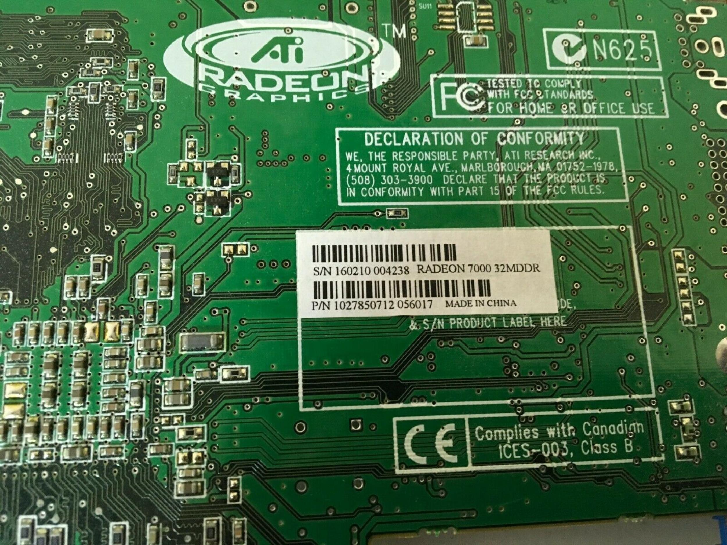ATI 109-78500-10 RADEON 7000 32MB AGP VIDEO CARD WITH VGA PORT DVI AND S-VIDEO OUTPUTS VGA,