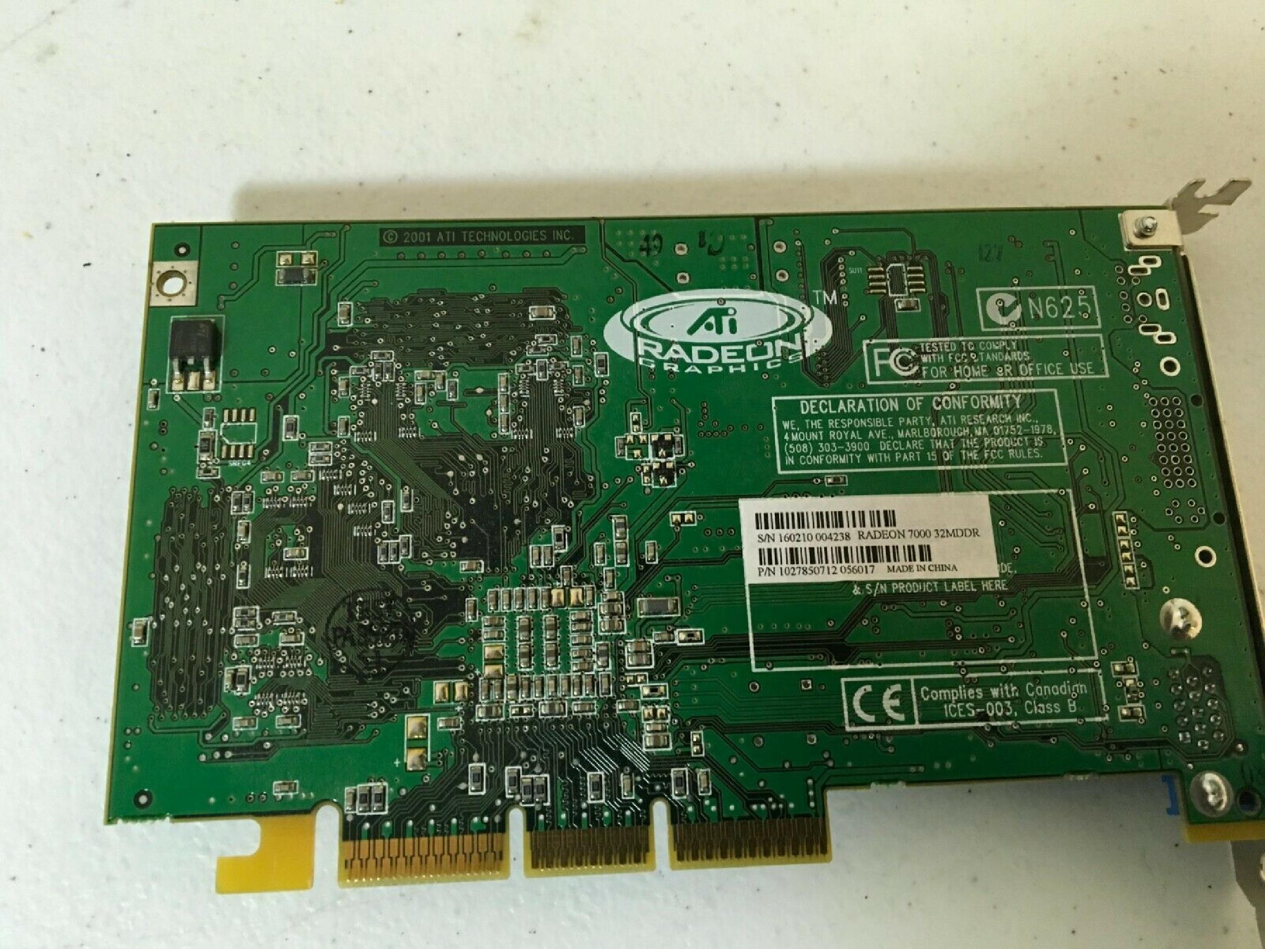 ATI 109-78500-10 RADEON 7000 32MB AGP VIDEO CARD WITH VGA PORT DVI AND S-VIDEO OUTPUTS VGA,