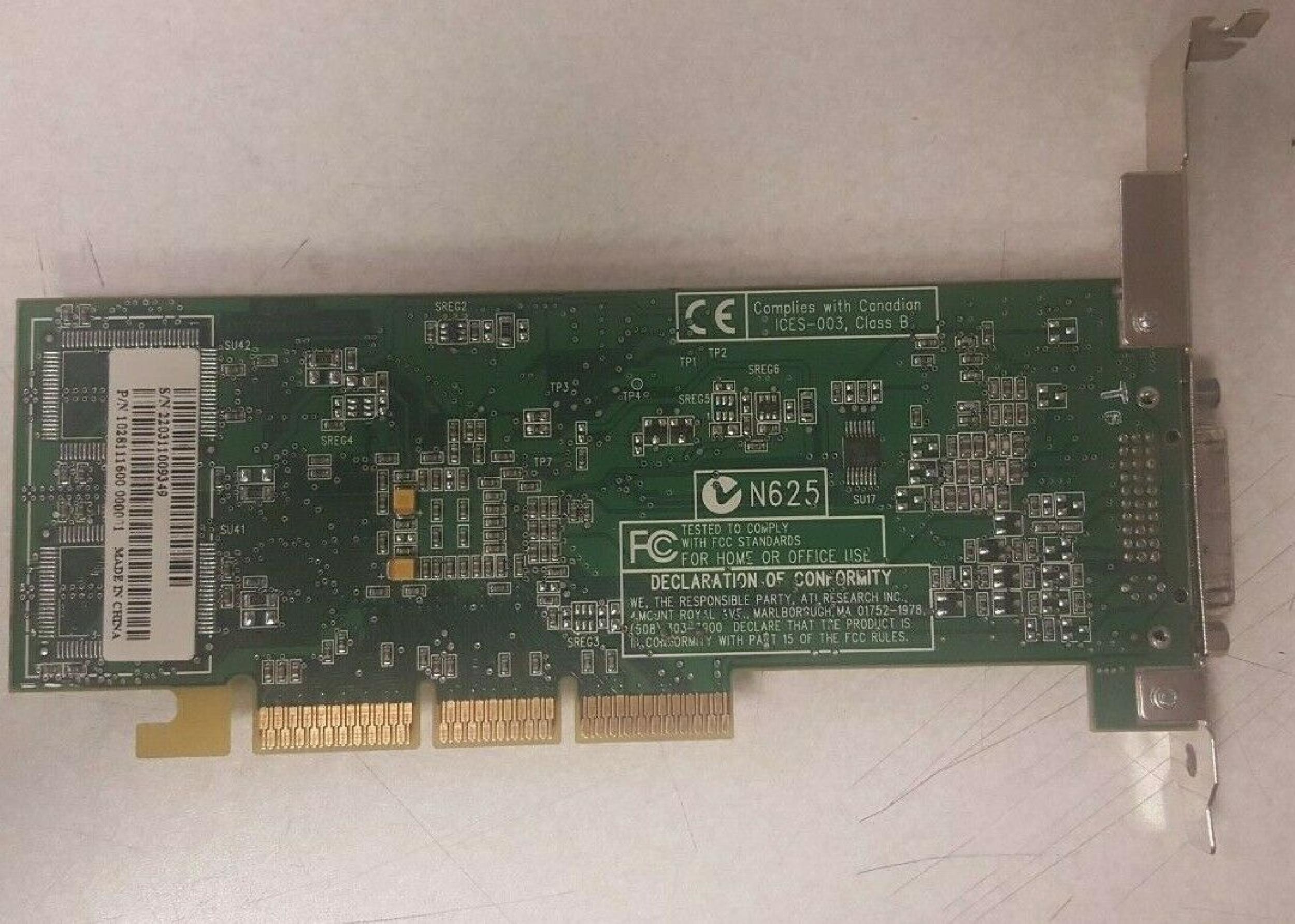 ATI 1028110901 32MB AGP VIDEO CARD WITH EDD PORT RAGE 128 DVI CONNECTOR