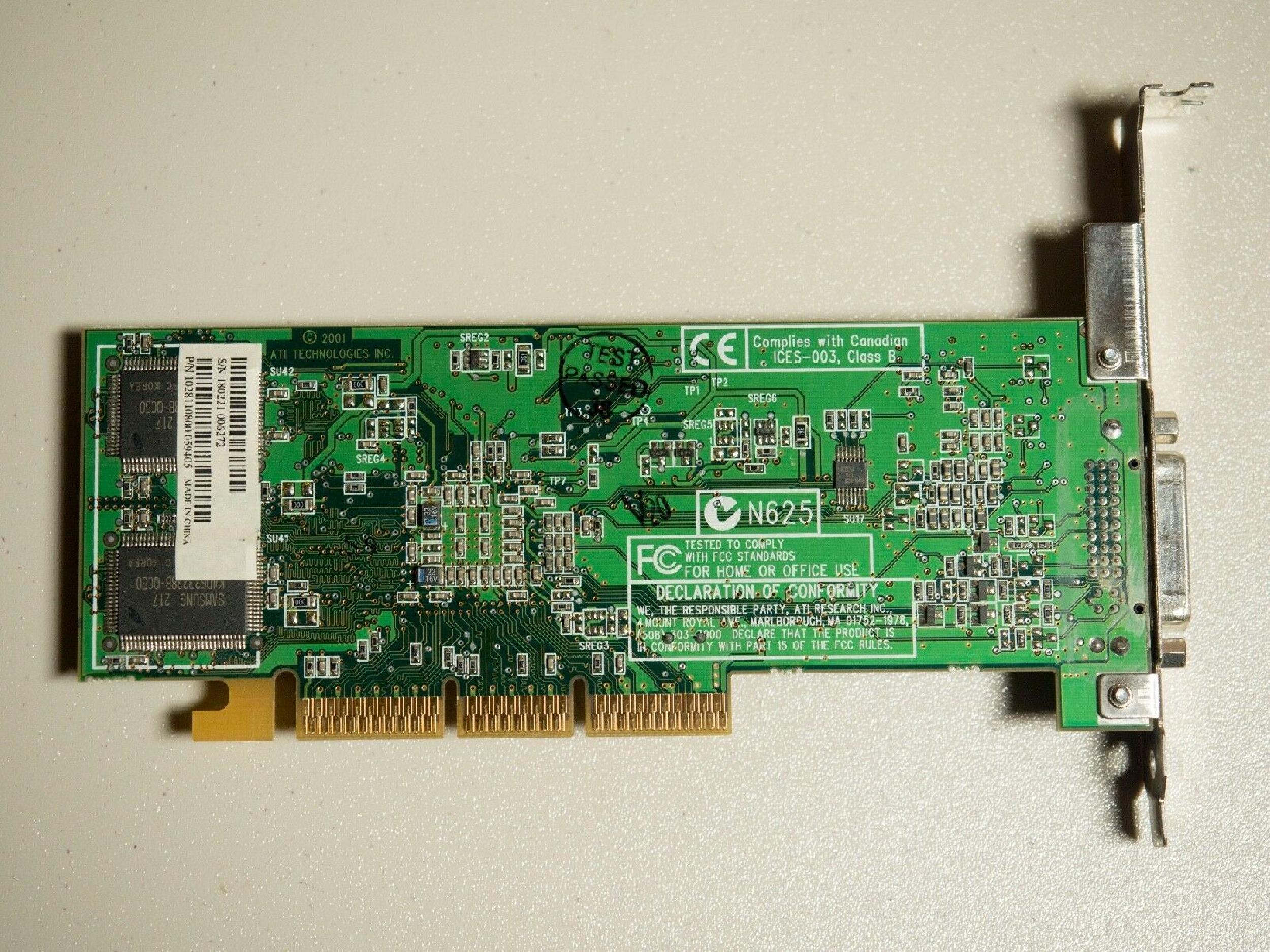ATI 1028110901 32MB AGP VIDEO CARD WITH EDD PORT RAGE 128 DVI CONNECTOR