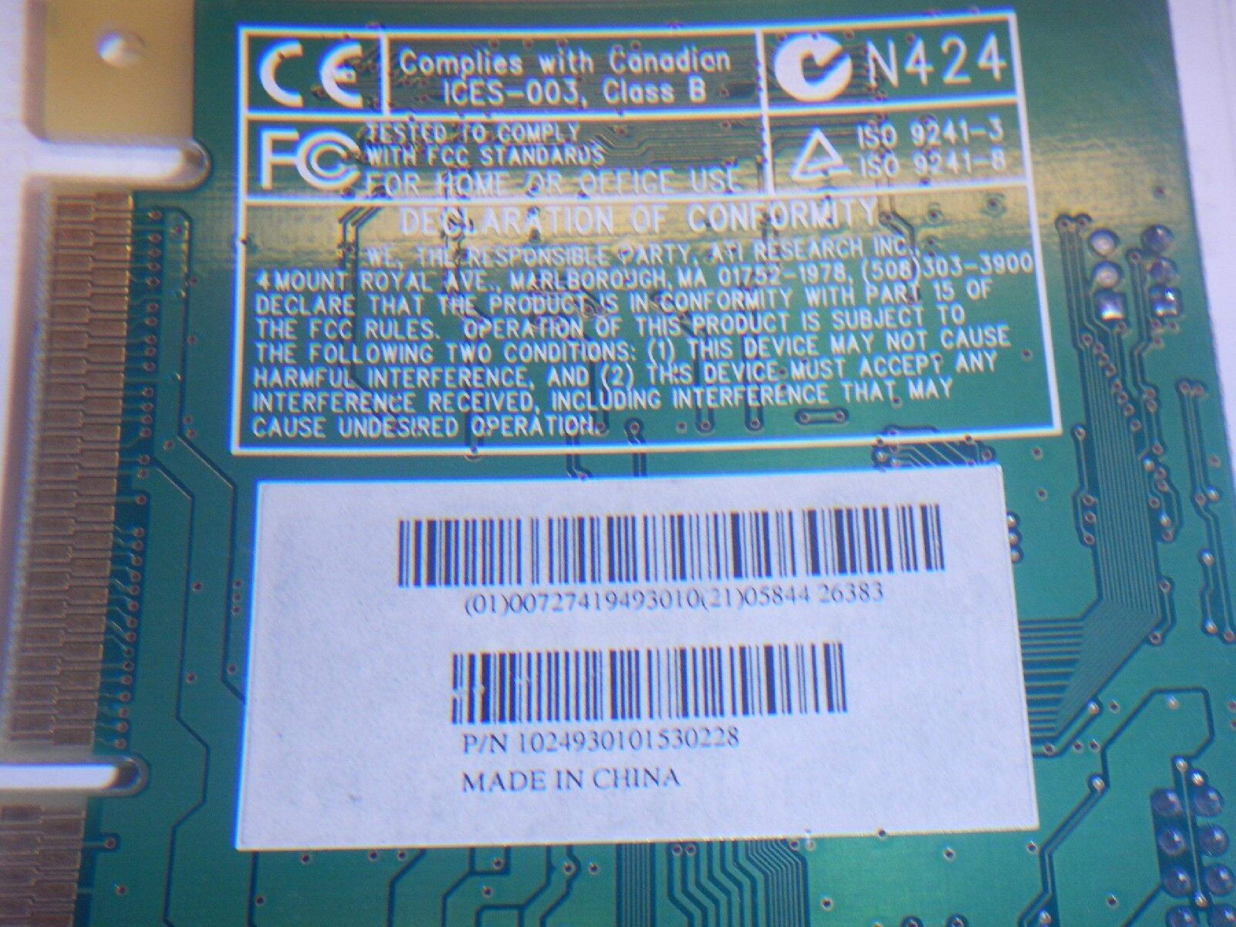 ATI 109-49300-00 RAGE IIC 4MB AGP VIDEO CARD WITH VGA PORT 128