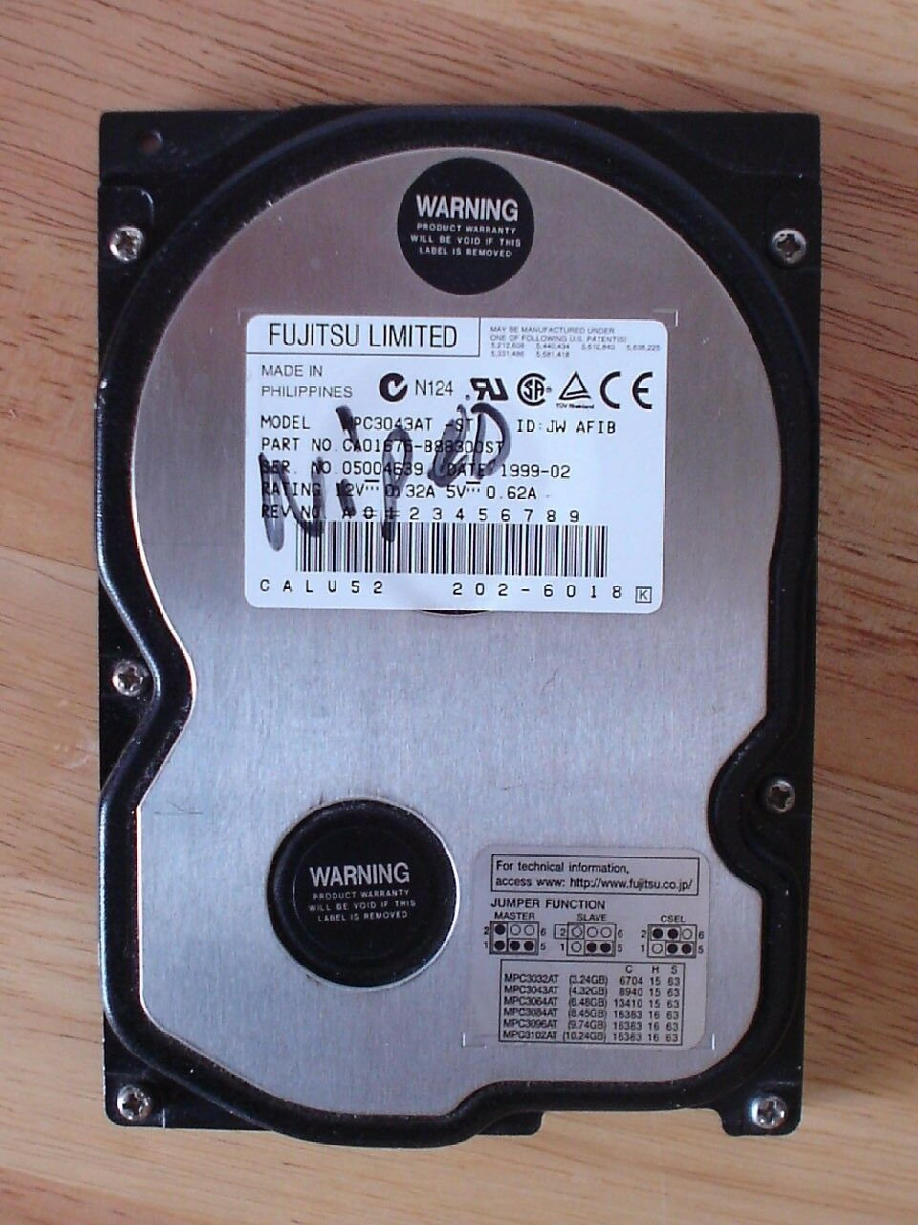 FUJITSU MPC3043AT 4.3GB AT 3.5 INCH HARD DRIVE