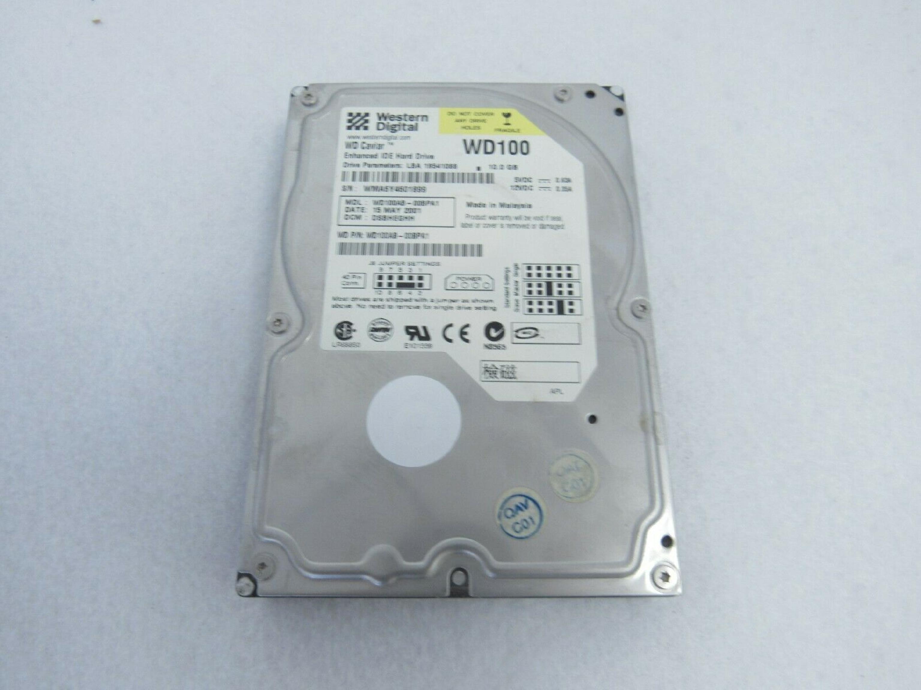 WESTERN DIGITAL / WD WD100 CAVIAR 10GB AT 3.5 INCH HARD DRIVE 10.0GB 3.5INCH IDE LBA 19541088 16 AUG 2001 DCM HRBBEGYB