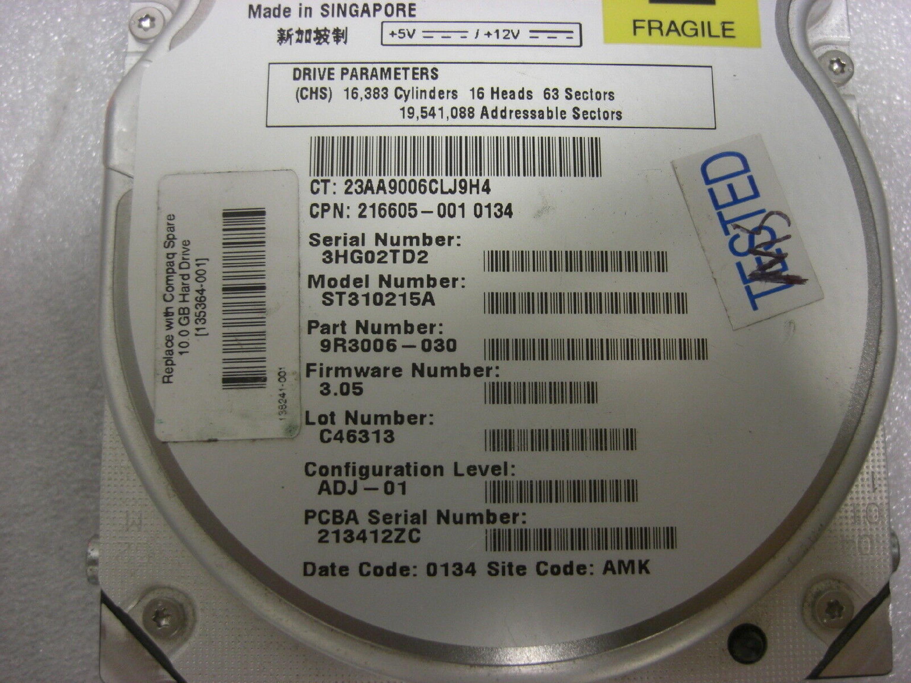 WESTERN DIGITAL / SEAGATE / WD 135364-001 EXPERT 10GB AT 3.5 INCH HARD DRIVE IDE 3.5INCH 5400RPM 10.2GB