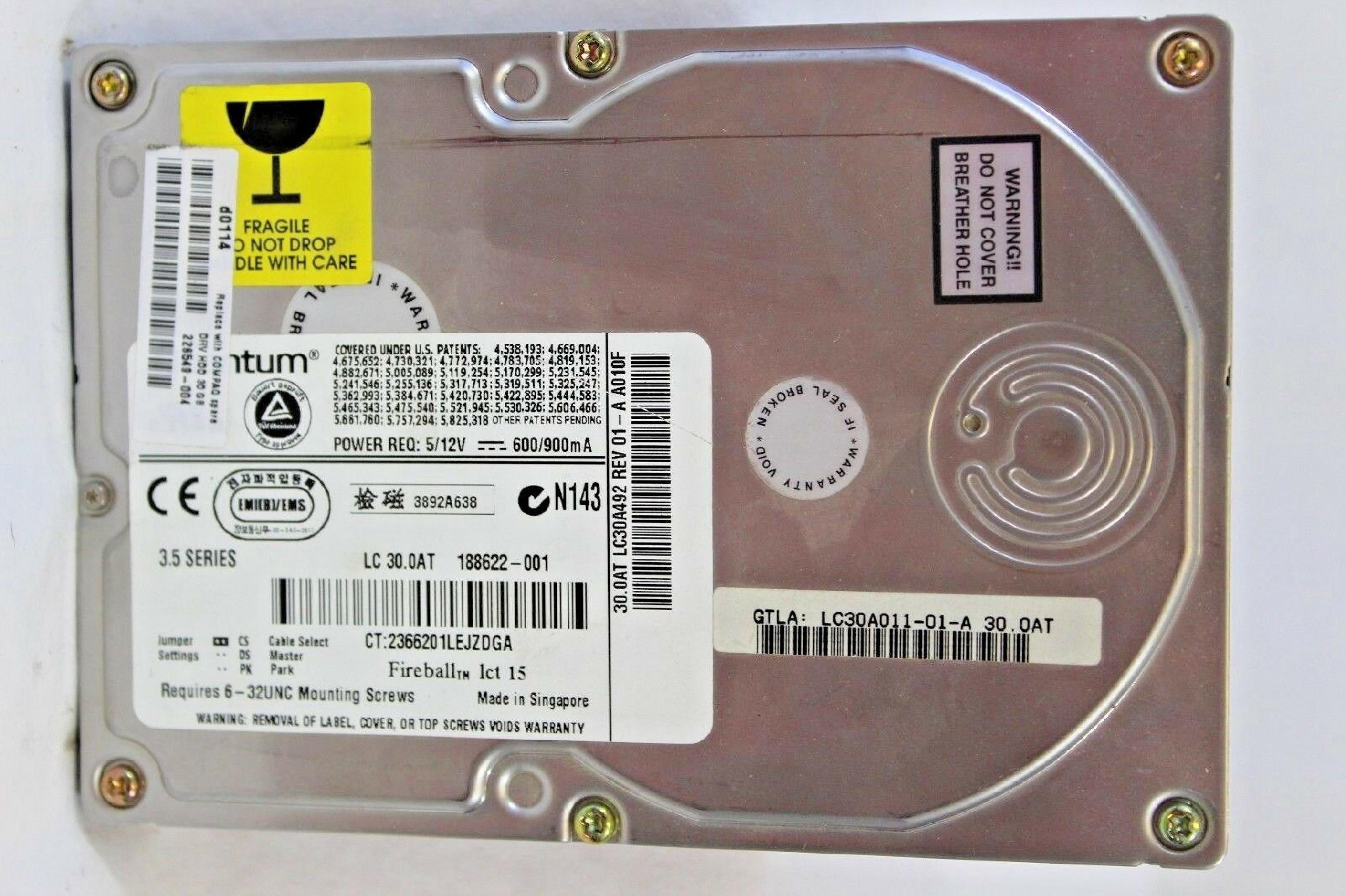 QUANTUM LC30A014-01-A 30GB AT 3.5 INCH HARD DRIVE IDE PSZXX A010F