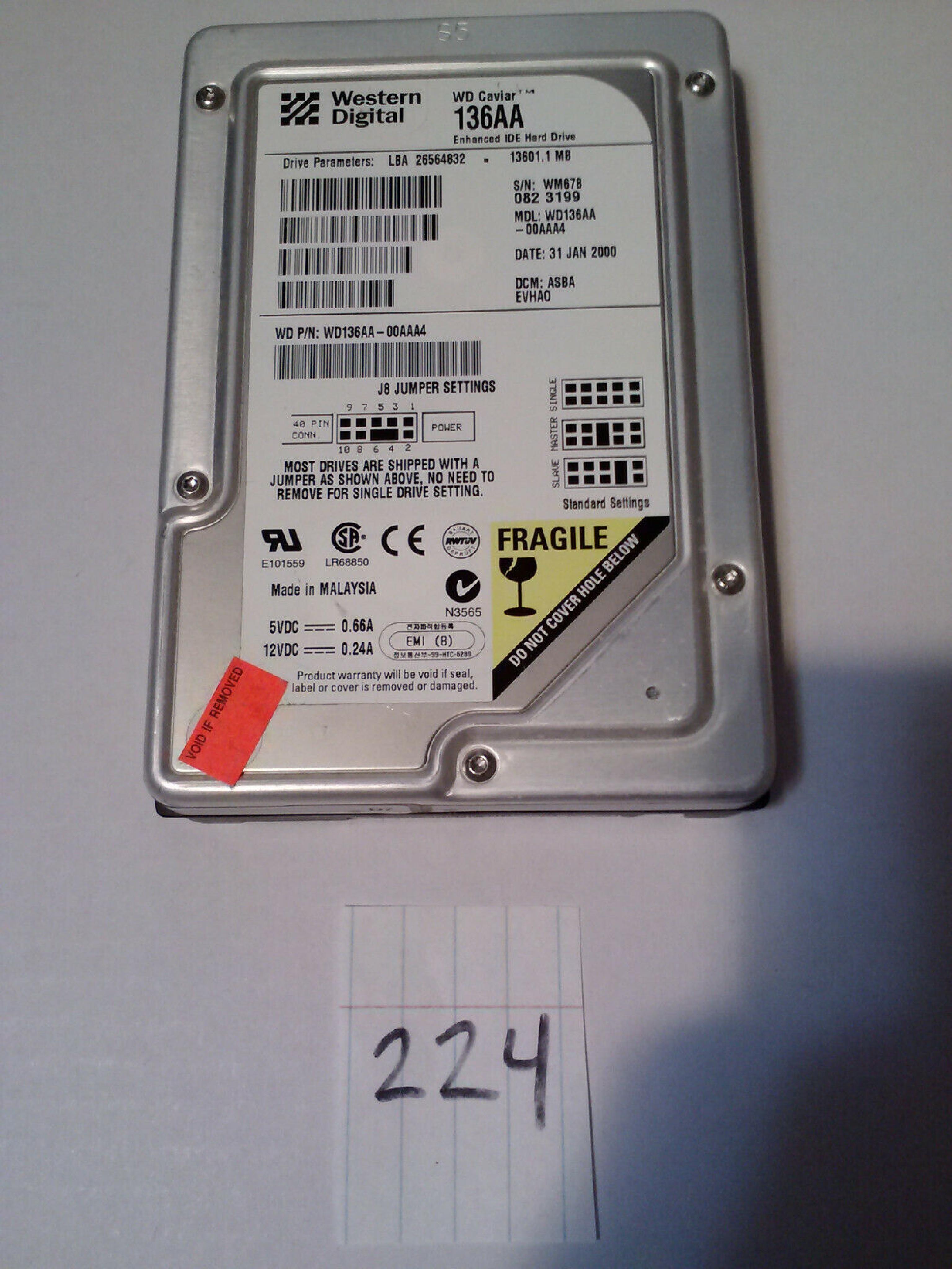 WESTERN DIGITAL / WD 136AA 13601MB AT 3.5 INCH HARD DRIVE