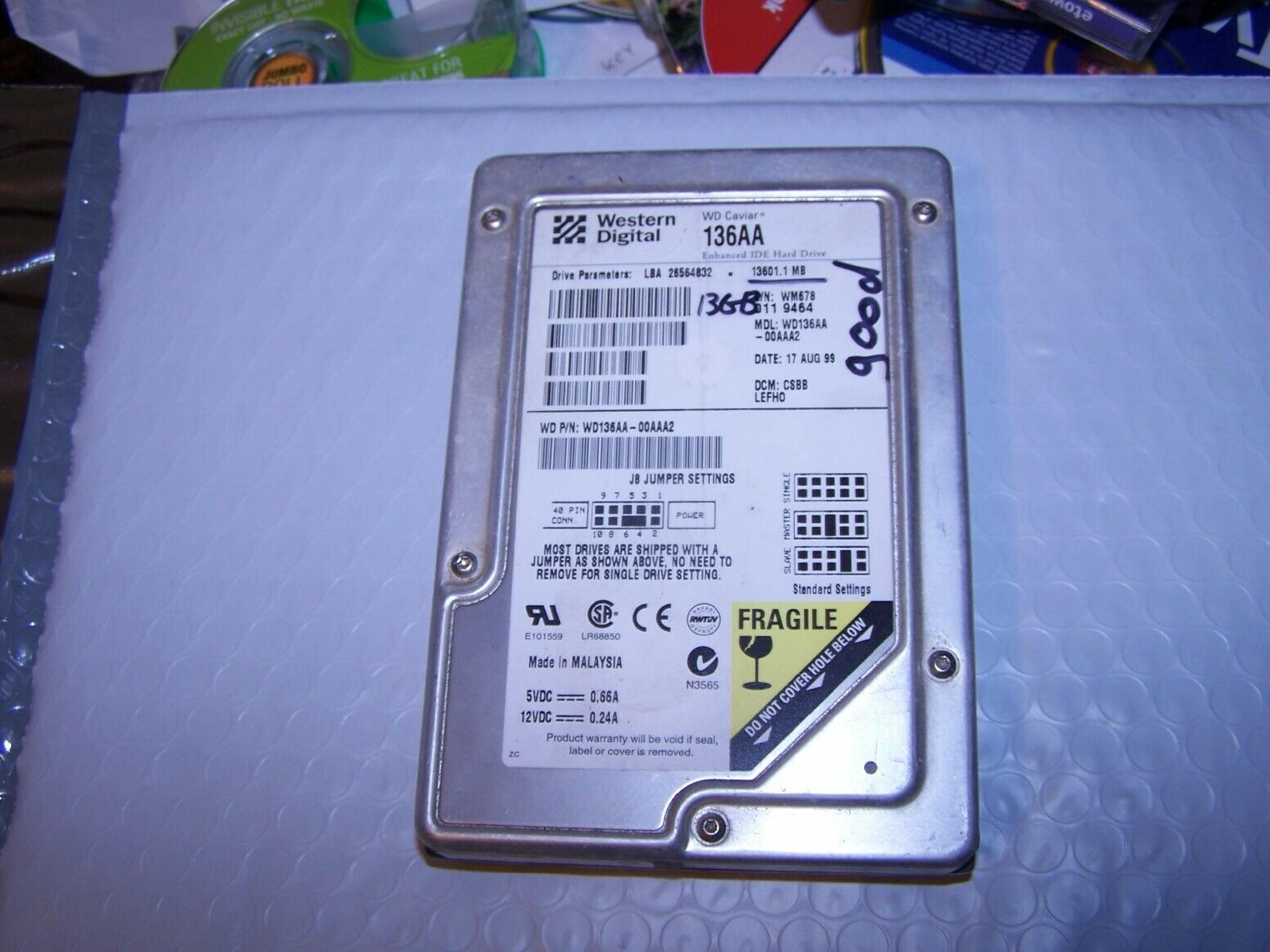 WESTERN DIGITAL / WD 136AA 13601MB AT 3.5 INCH HARD DRIVE