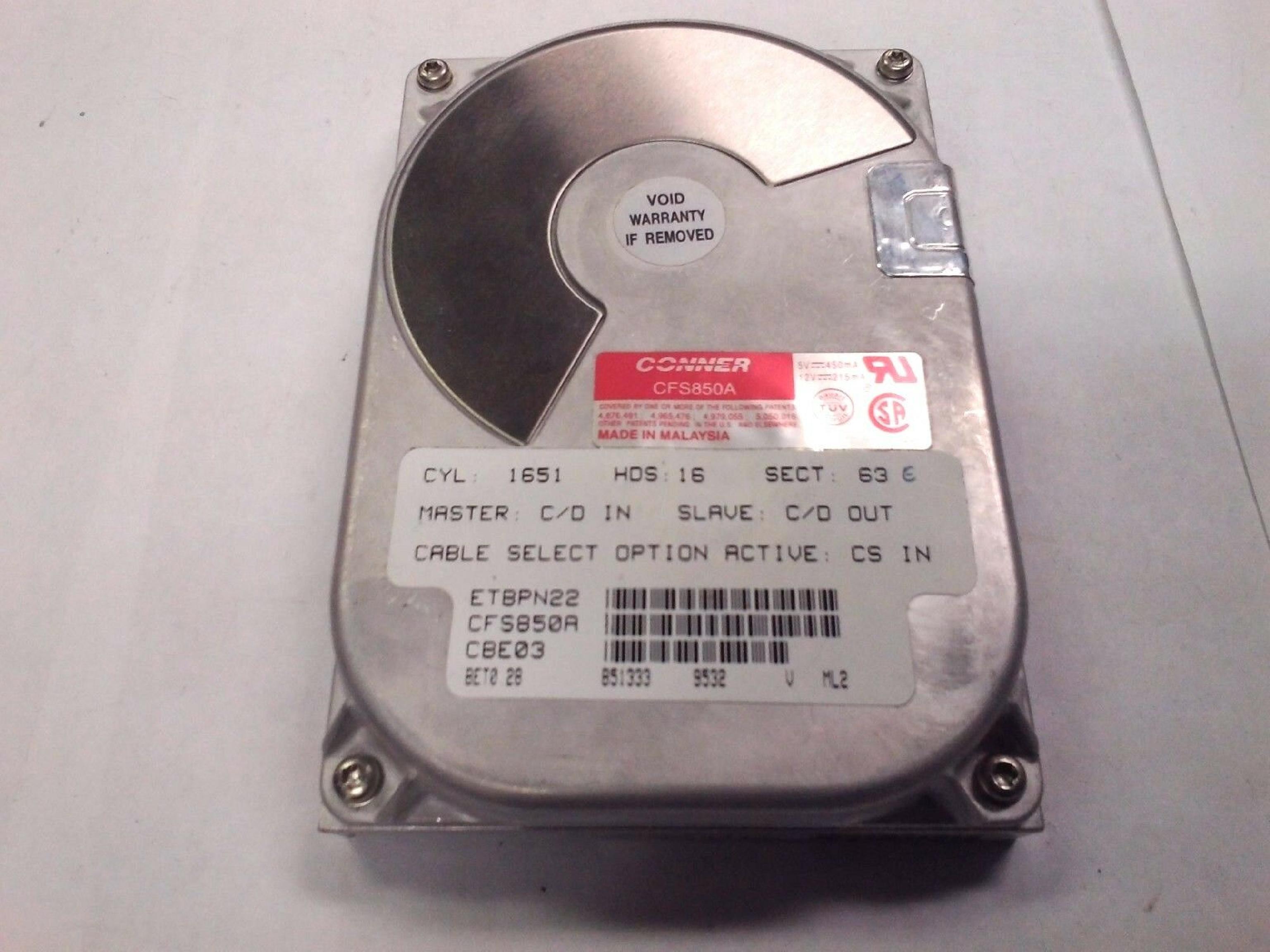 CONNER / SEAGATE CFS850A 8GB AT 3.5 INCH HARD DRIVE