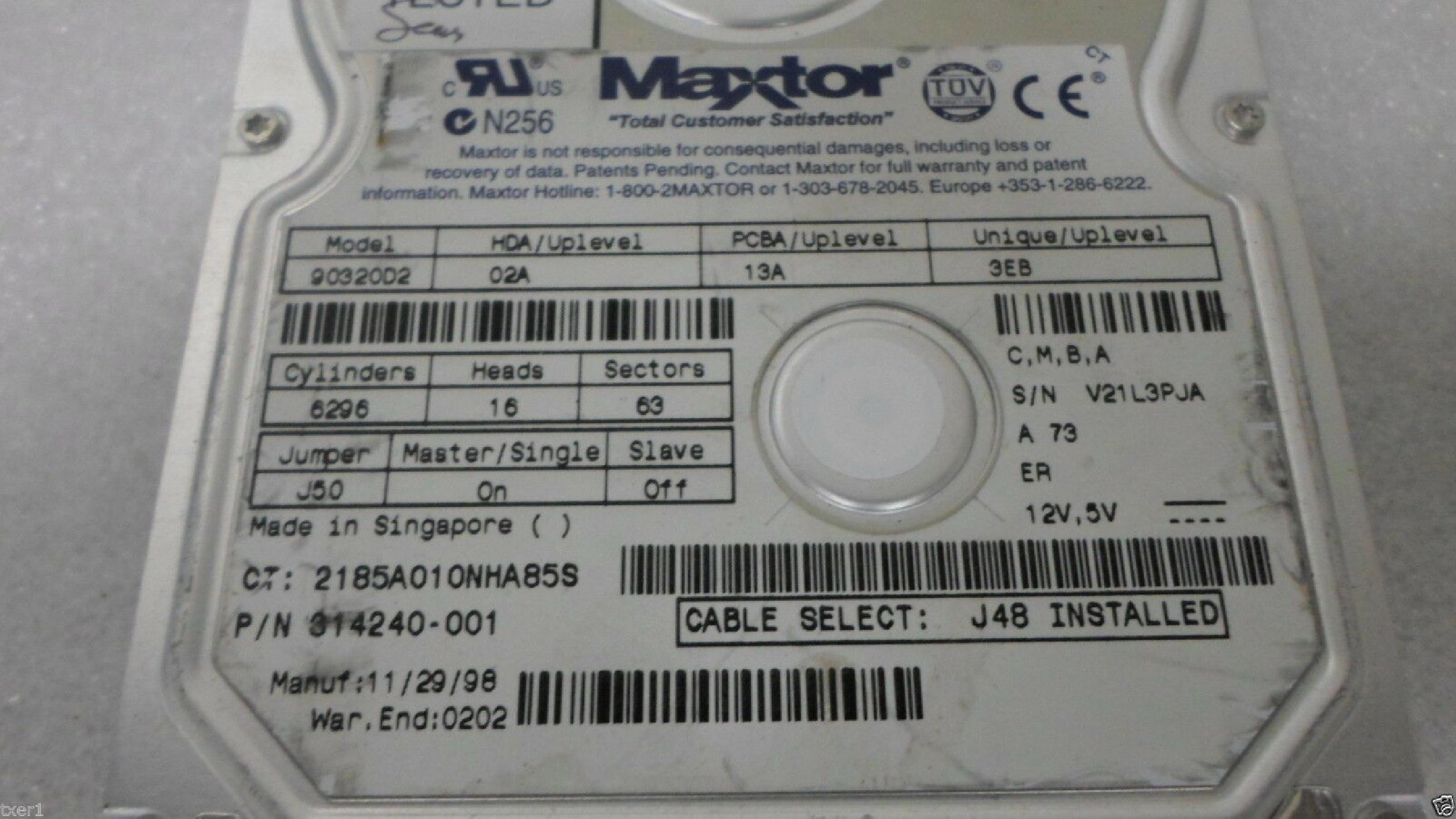 MAXTOR 90320D2 3.2GB AT 3.5 INCH HARD DRIVE