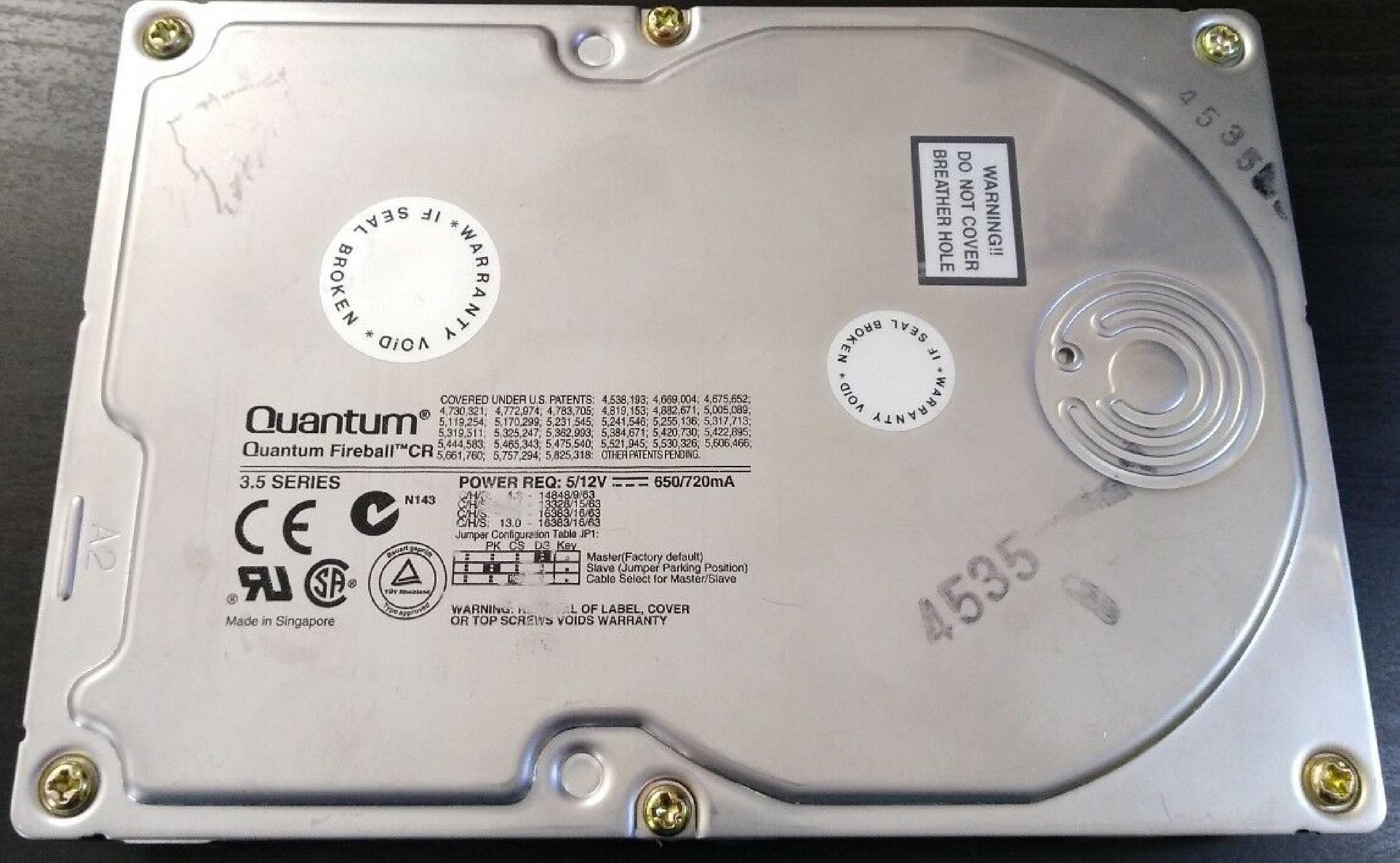 QUANTUM CR64A011 6GB AT 3.5 INCH HARD DRIVE