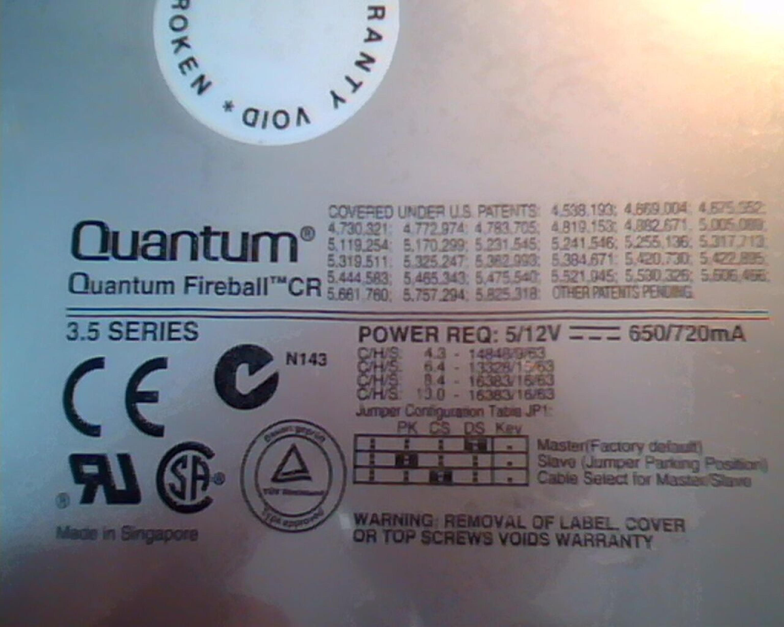 QUANTUM CR64A011 6GB AT 3.5 INCH HARD DRIVE