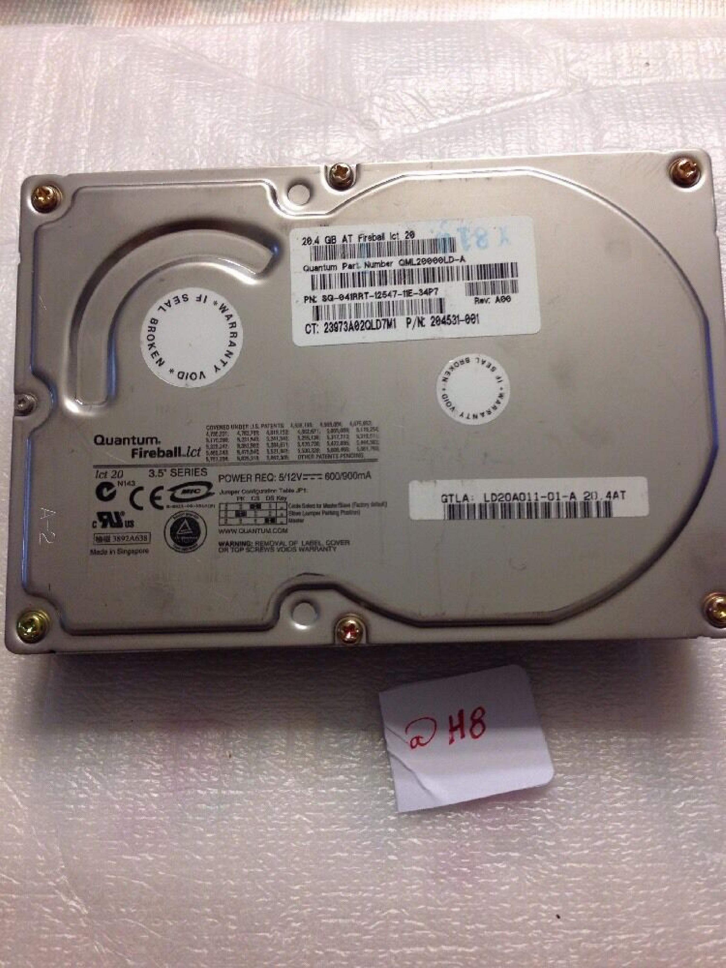 QUANTUM QML20000LD-A 20.4GB FIREBALL LCT AT 3.5 INCH HARD DRIVE 20GB IDE REV A00 LBA 39876480 DATE 18 DEC 2000 FW APL09