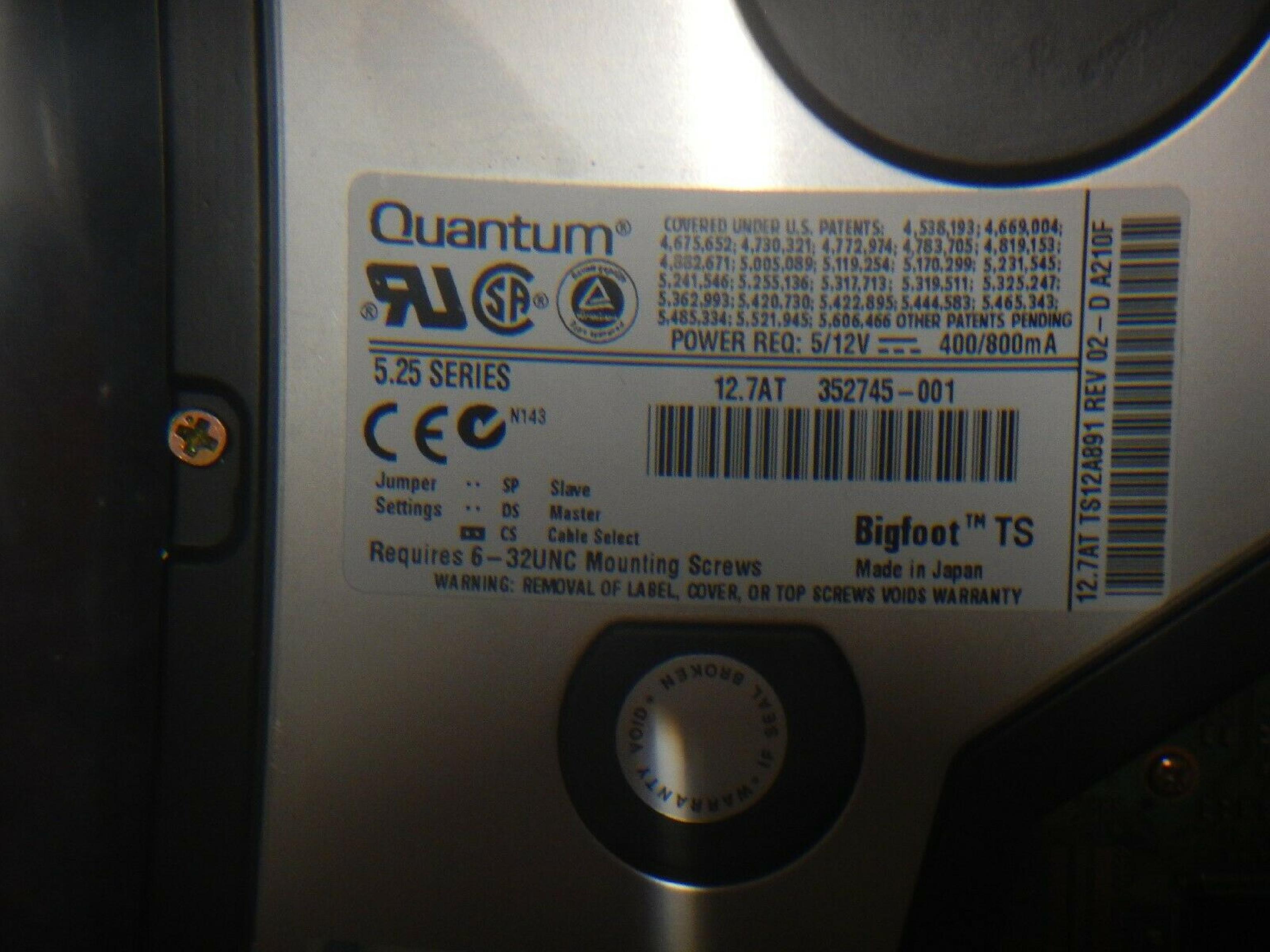 QUANTUM 12.7AT 12.0GB AT 3.5 INCH HARD DRIVE 12.7GB IDE BIGFOOT REV 02-E