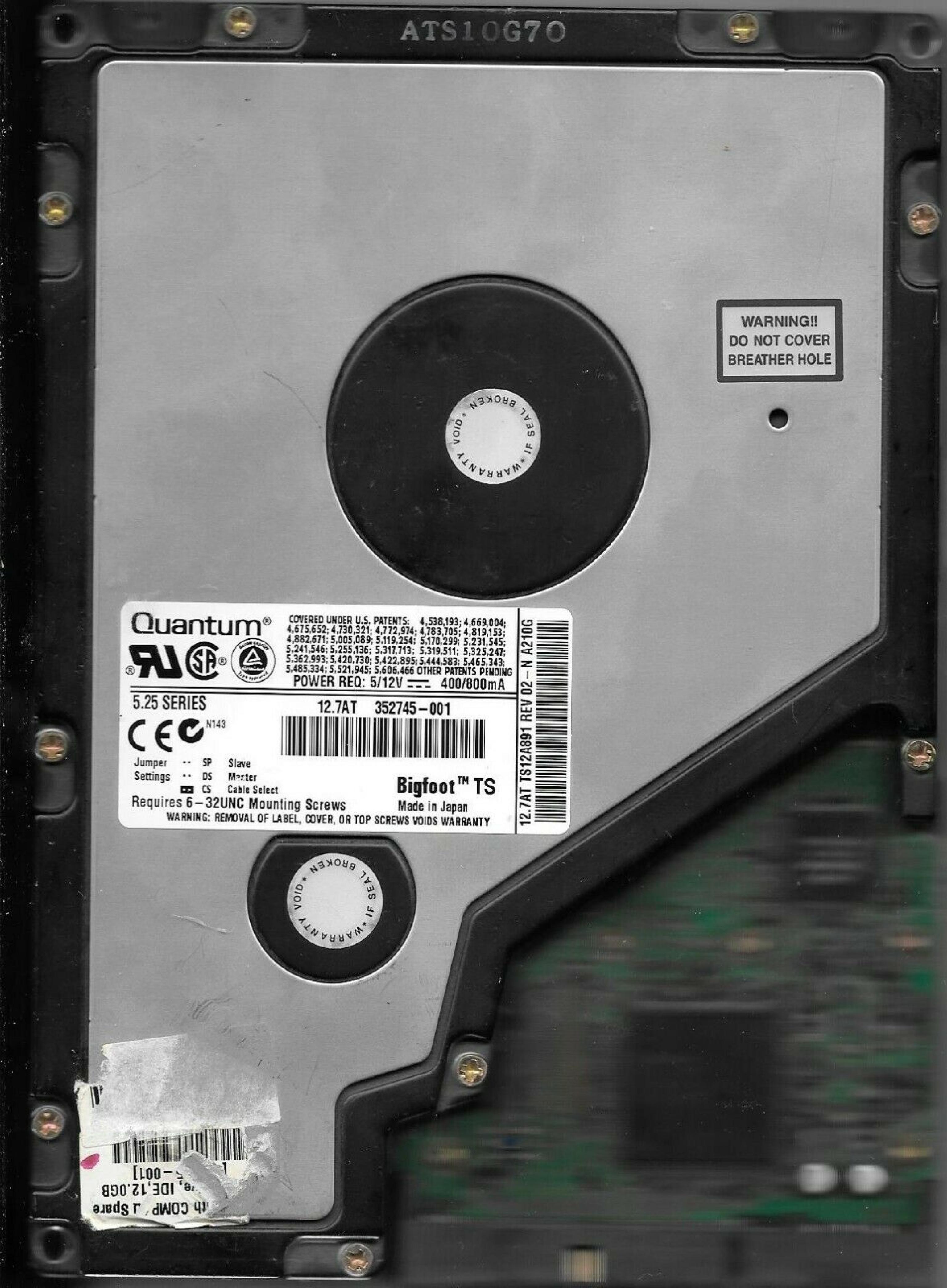 QUANTUM 12.7AT 12.0GB AT 3.5 INCH HARD DRIVE 12.7GB IDE BIGFOOT REV 02-E