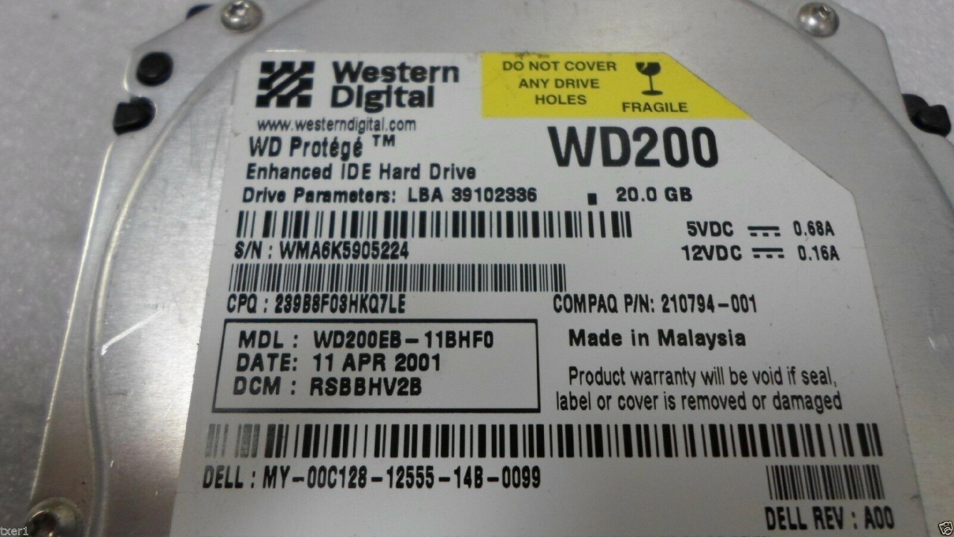 DELL / WESTERN DIGITAL / WD 00C128 PROTEGE 20.0GB AT 3.5 INCH HARD DRIVE