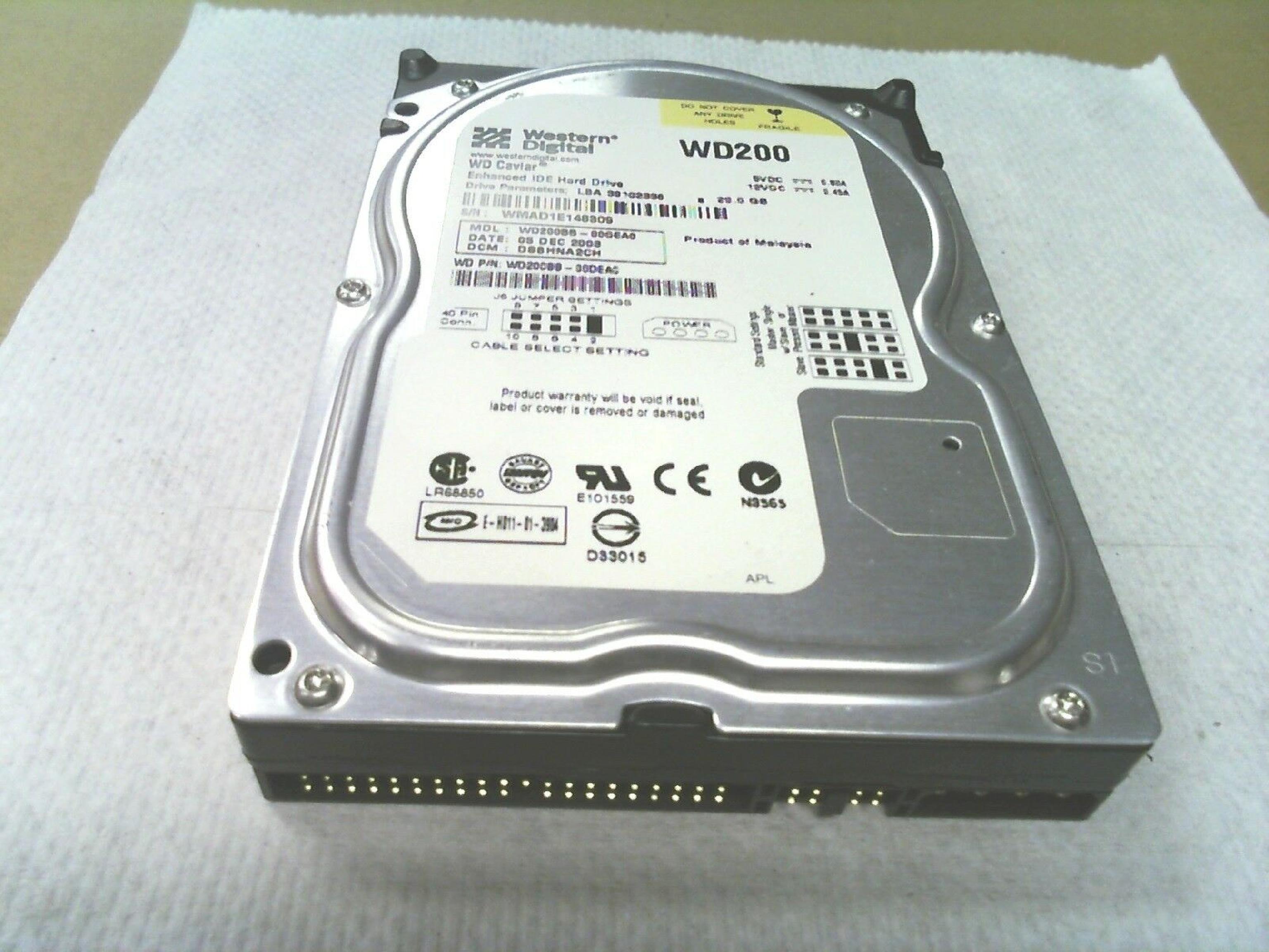 WESTERN DIGITAL / WD WD200BB-00DEA0 CAVIAR 20.0GB AT 3.5 INCH HARD DRIVE 20GB IDE LBA 39102336 DCM HSBANA2AA DATE 31 JAN 2003