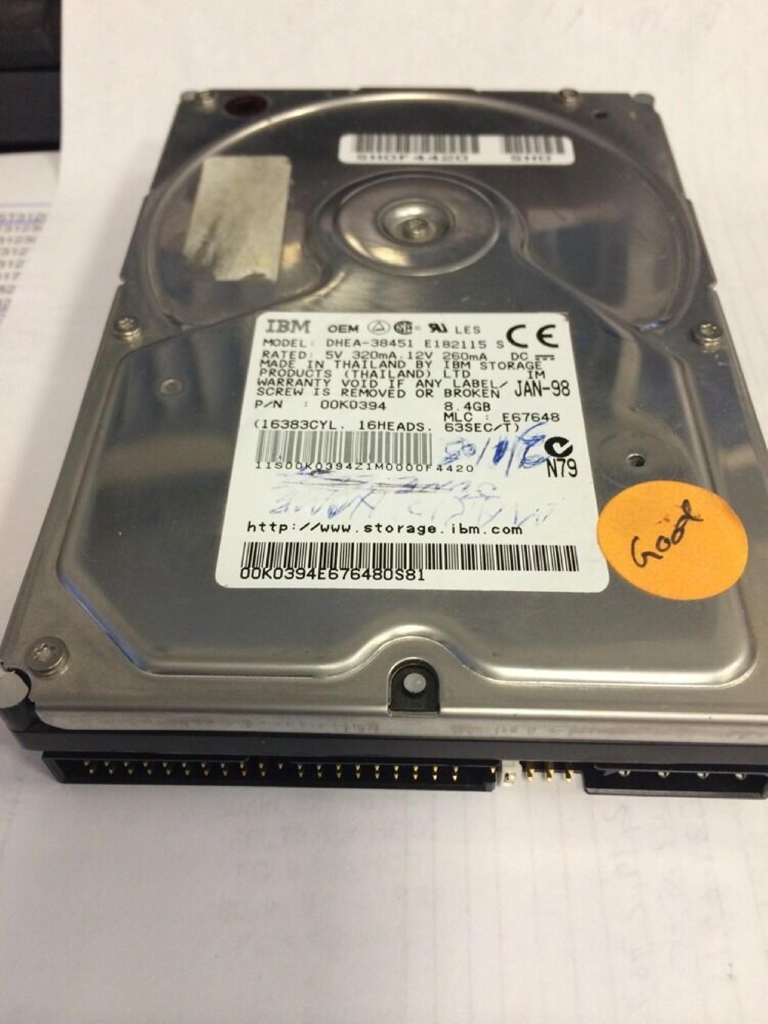 IBM DHEA-38451 8450MB AT 3.5 INCH HARD DRIVE 8.4GB IDE MLC E67648 MAY-98