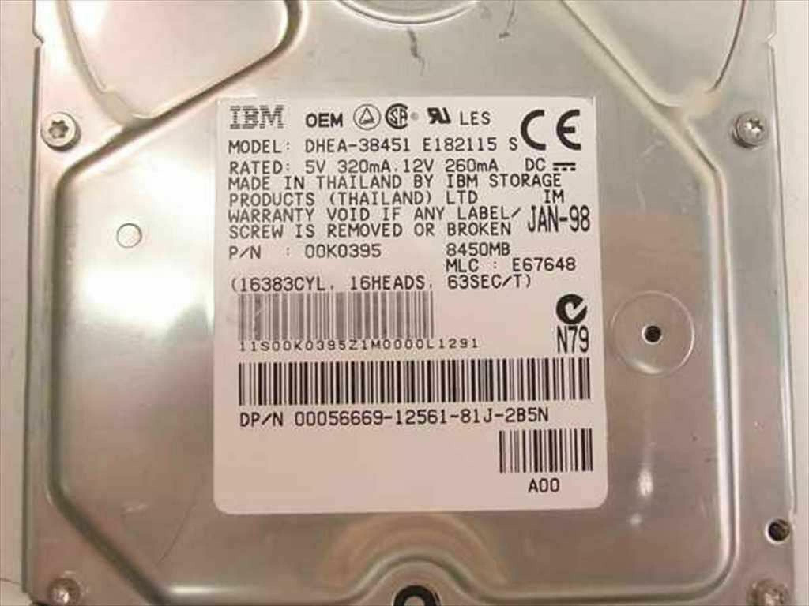 IBM / DELL 56669 8450MB AT 3.5 INCH HARD DRIVE 8.4GB IDE MLC E67648 MAY-98