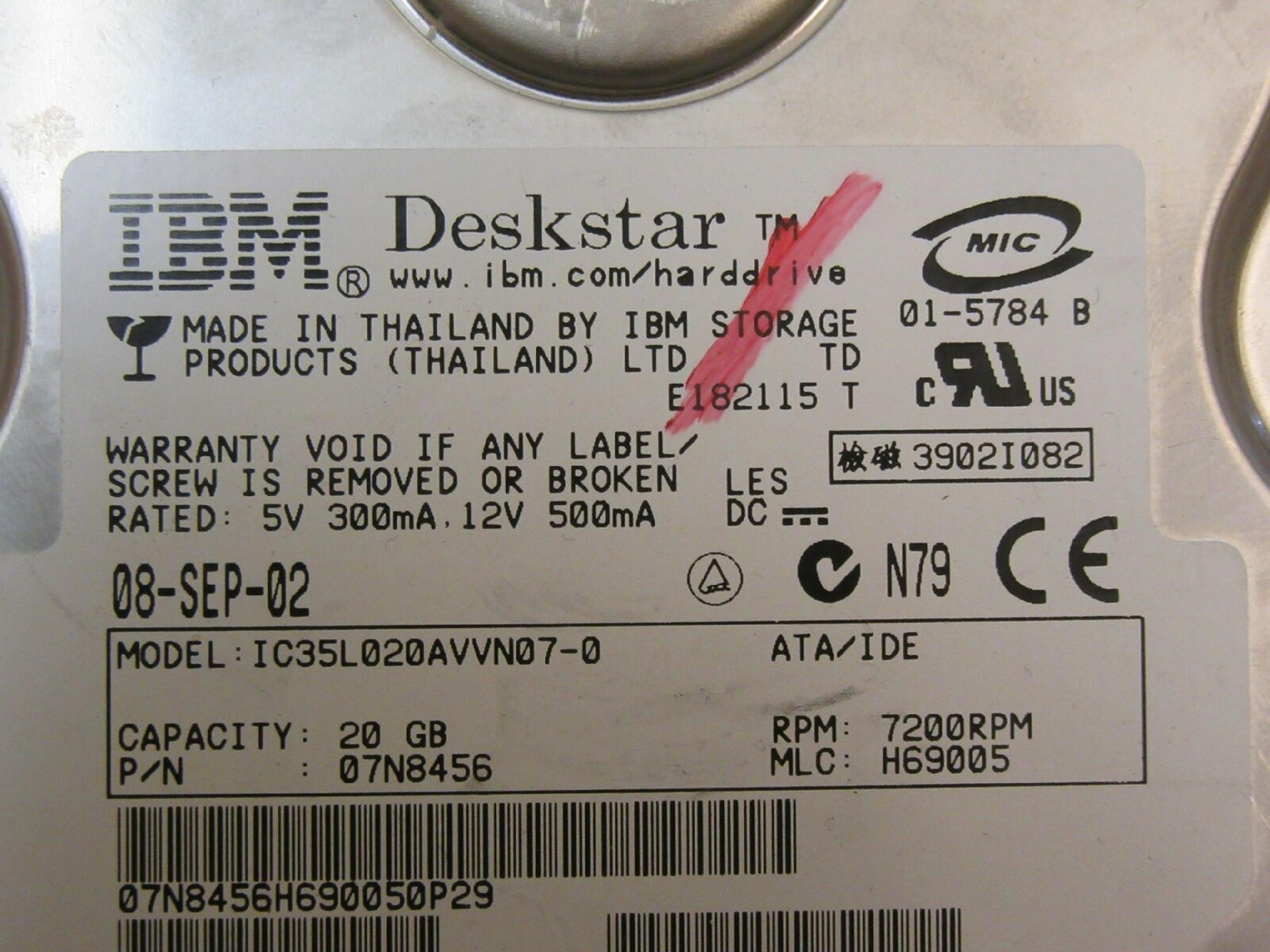 IBM IC35L020AVVN07-0 DESKSTAR 20GB AT 3.5 INCH HARD DRIVE