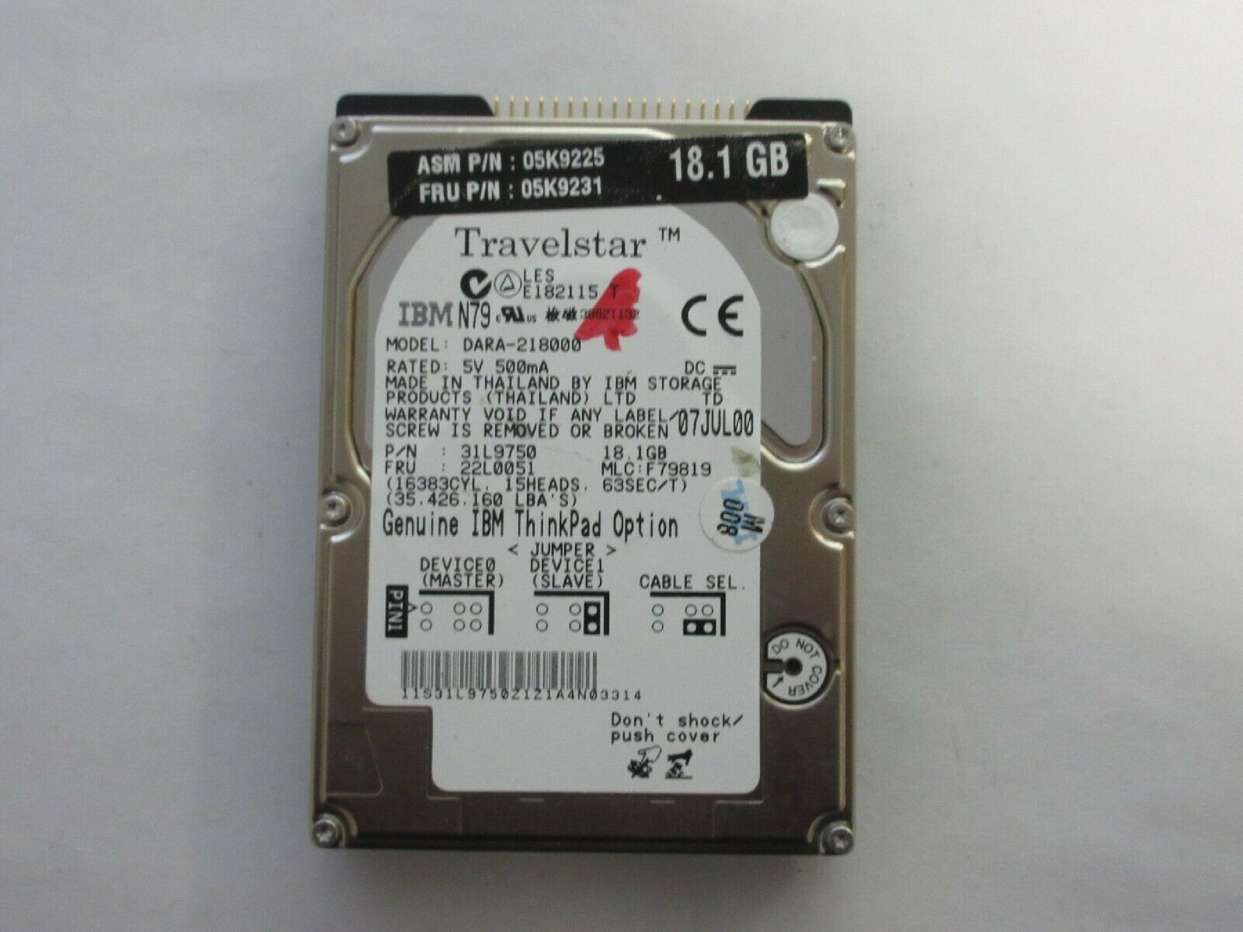 IBM DARA-218000 TRAVELSTAR 18.14GB AT 2.5 INCH HARD DRIVE