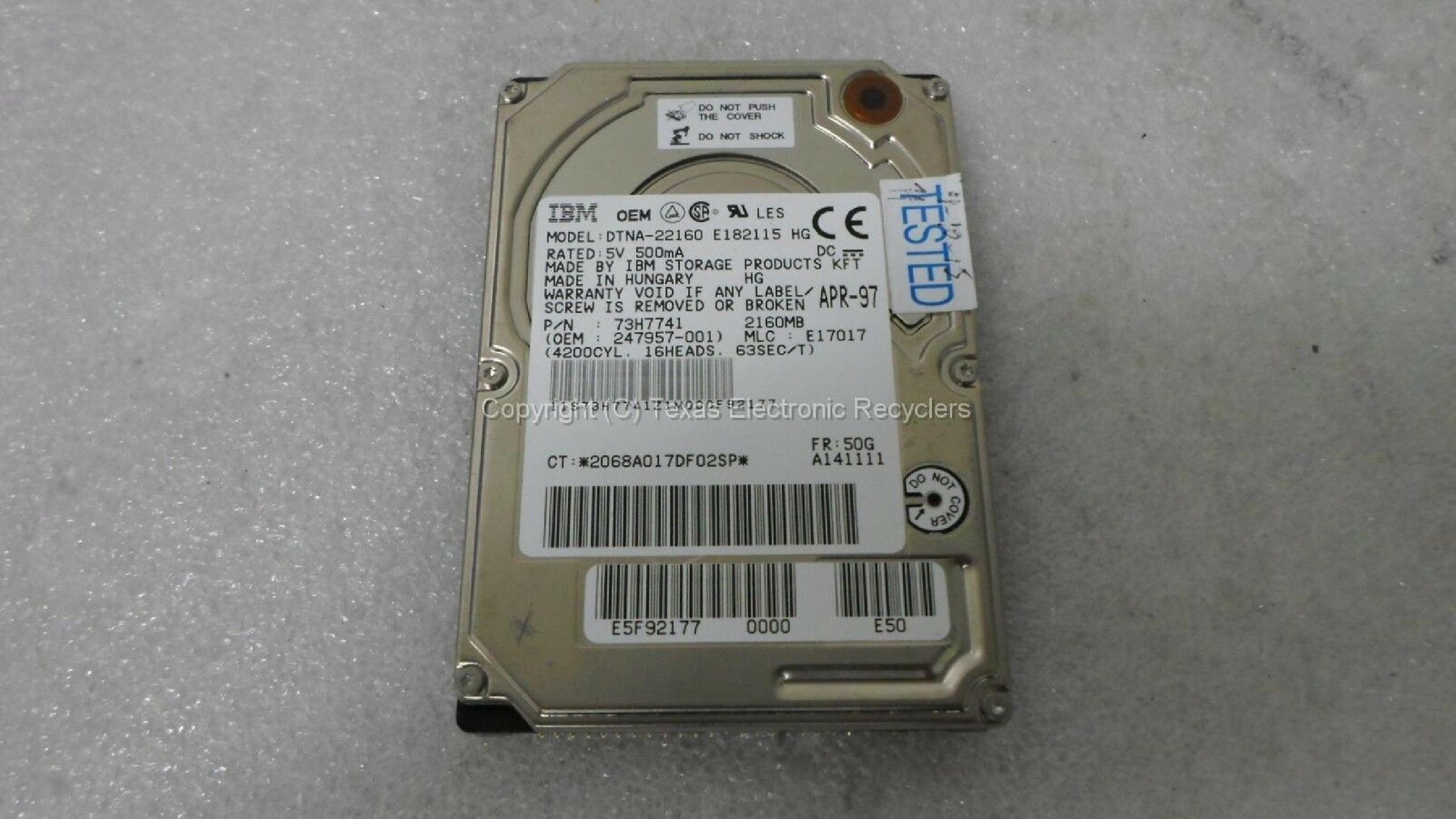 IBM DTNA-22160 2160MB AT 2.5 INCH HARD DRIVE 2.1GB NOTEBOOK