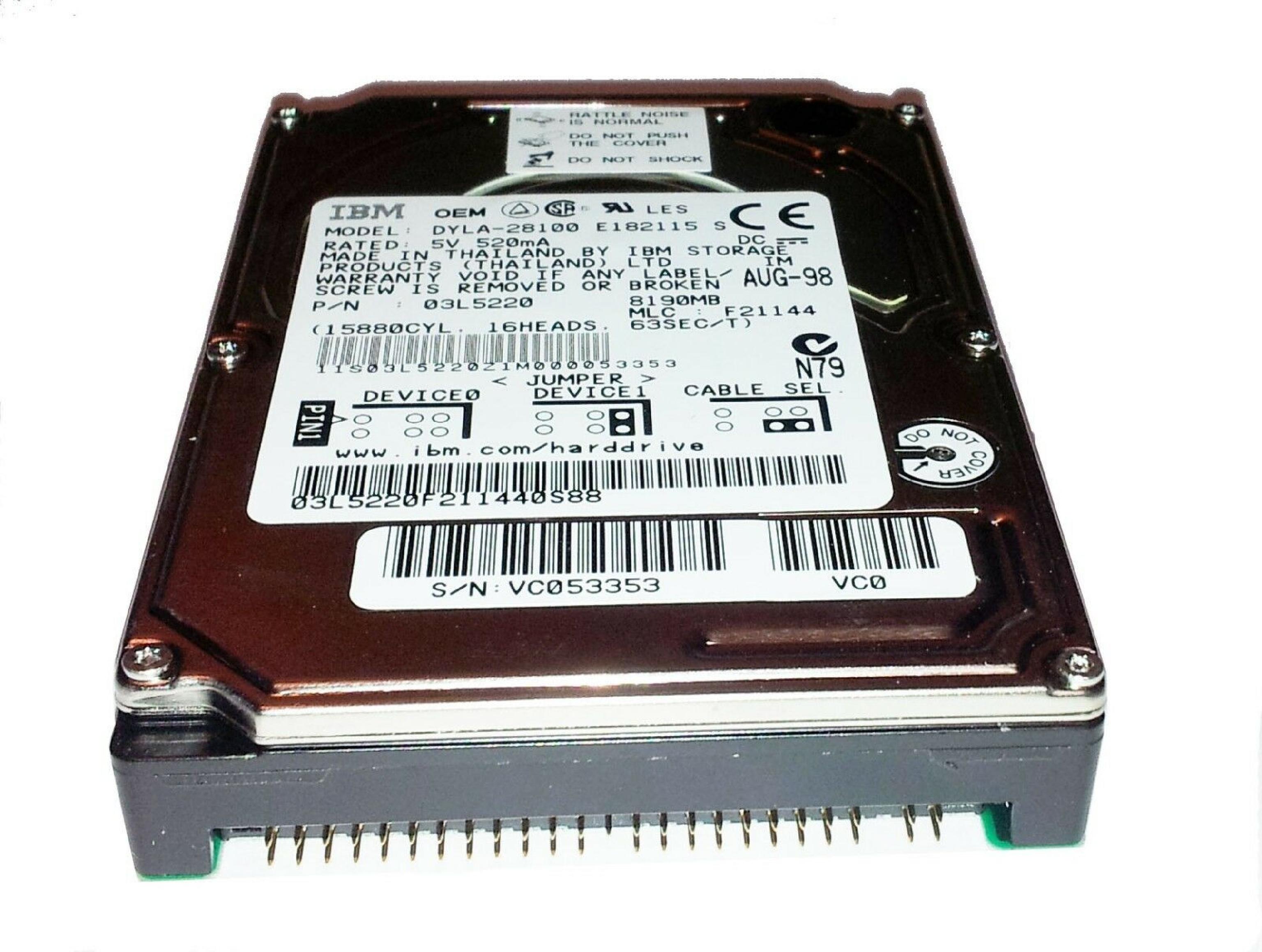 IBM DYLA-28100 TRAVELSTAR 8.19GB 4900RPM AT 2.5 INCH HARD DRIVE