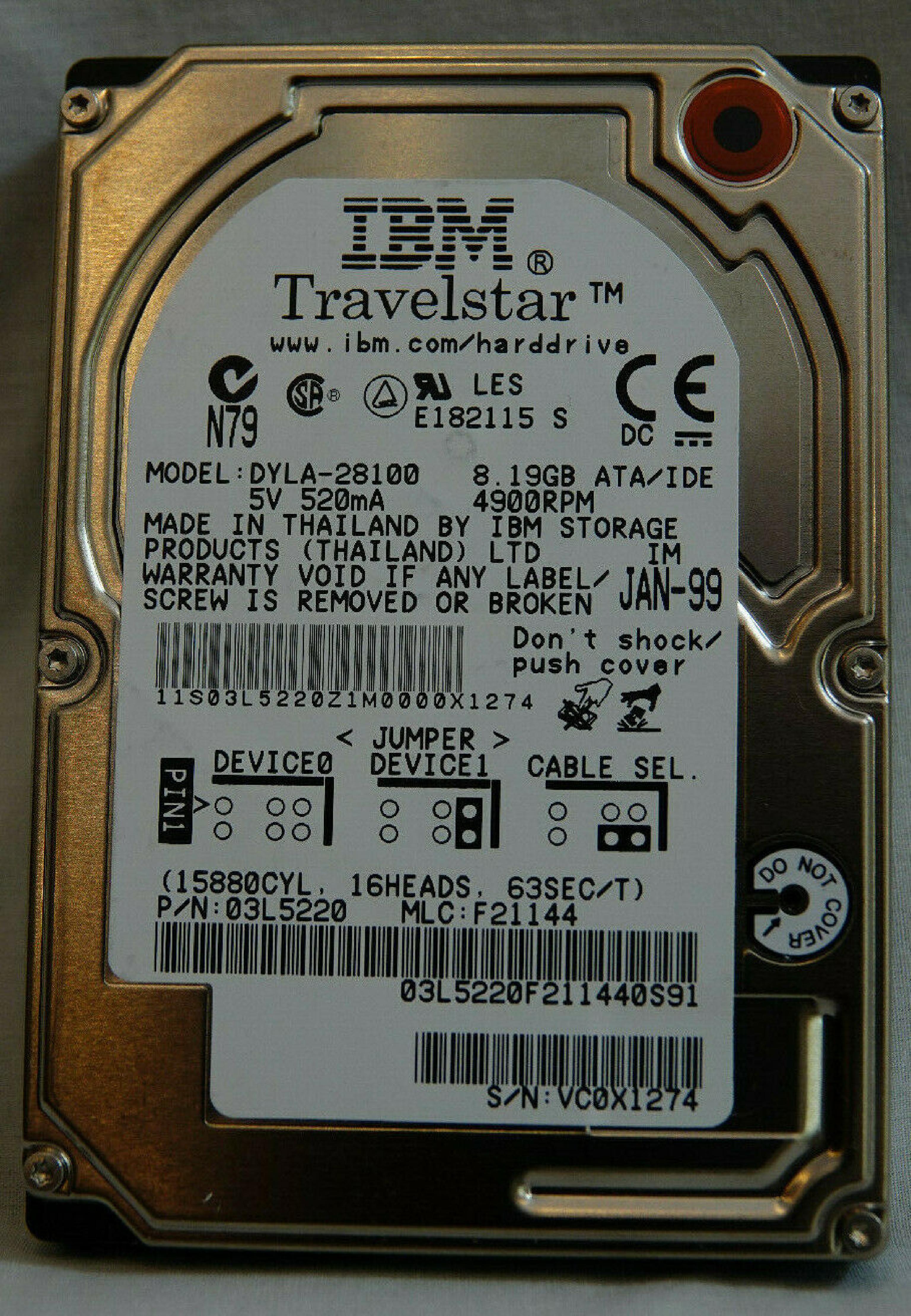 IBM DYLA-28100 TRAVELSTAR 8.19GB 4900RPM AT 2.5 INCH HARD DRIVE